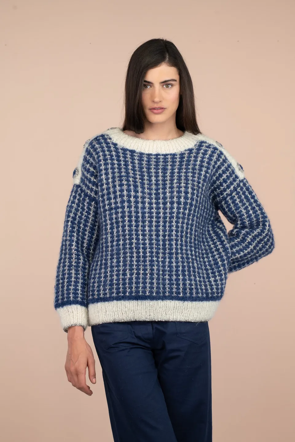 Anny Blatt Gina kit maglione mohair marine naturale M
