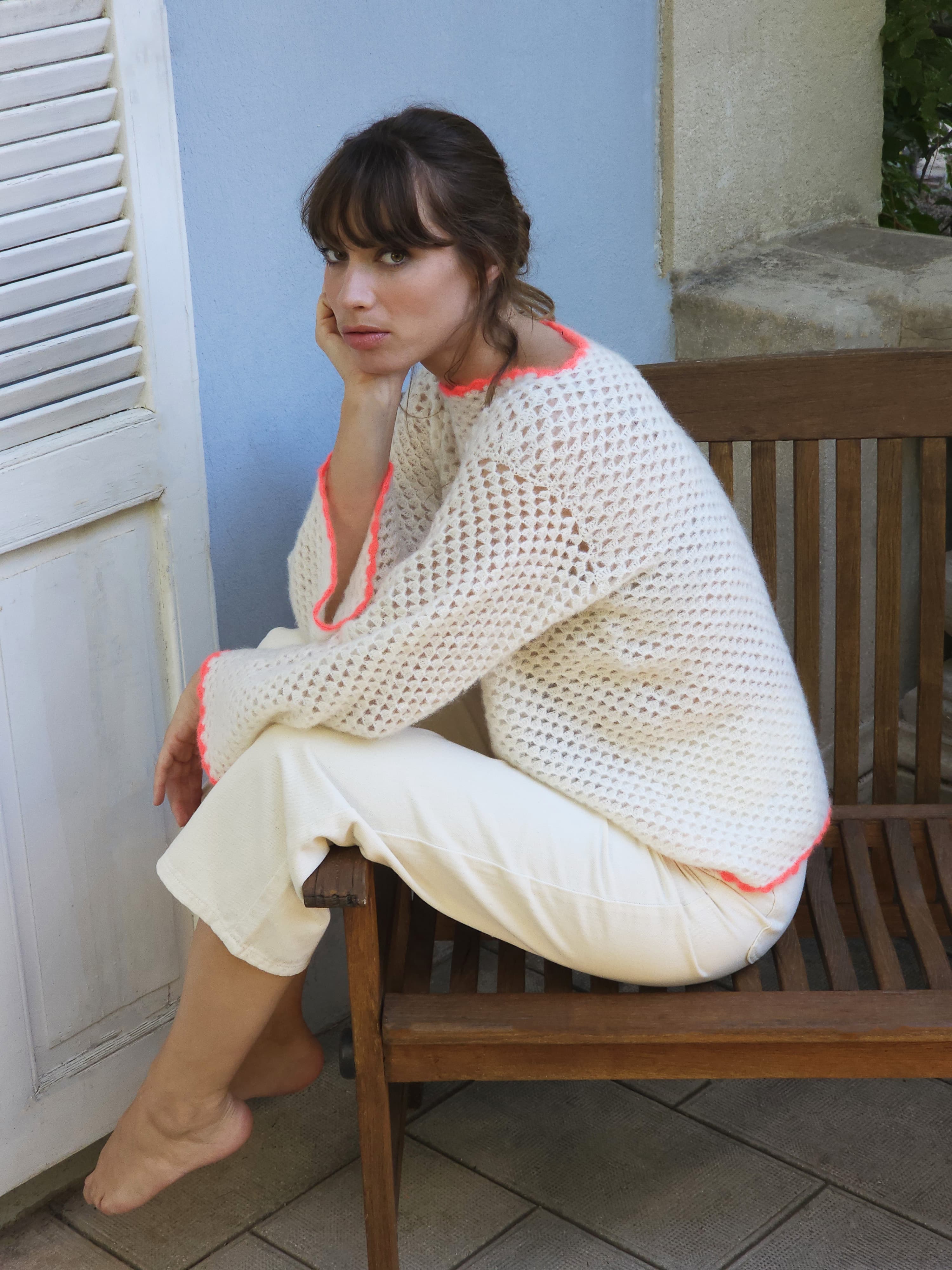 Annyblatt Eva kit pullover uncinetto mohair naturale neon