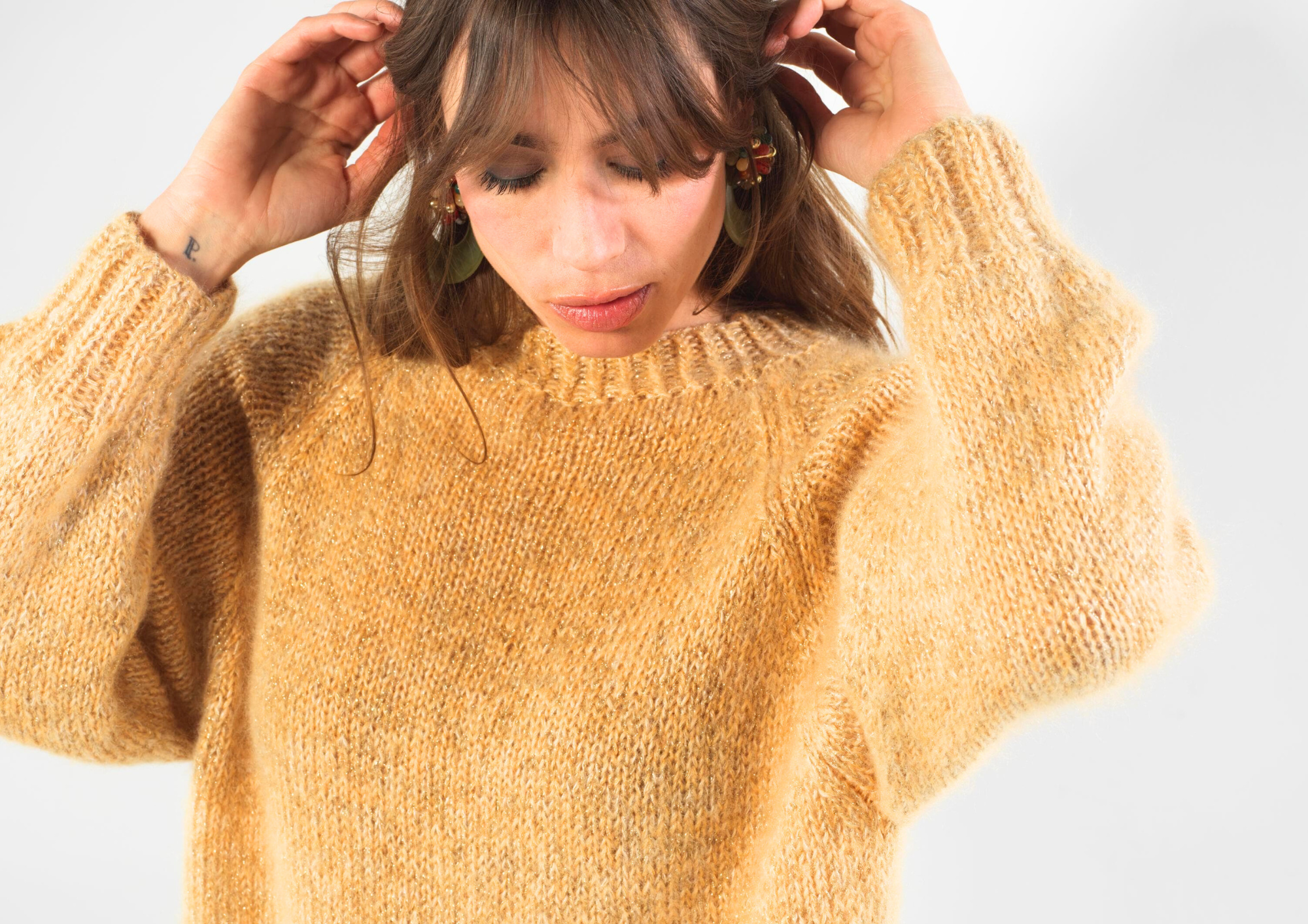 Anny Blatt Shery kit maglia pull mohair ambra