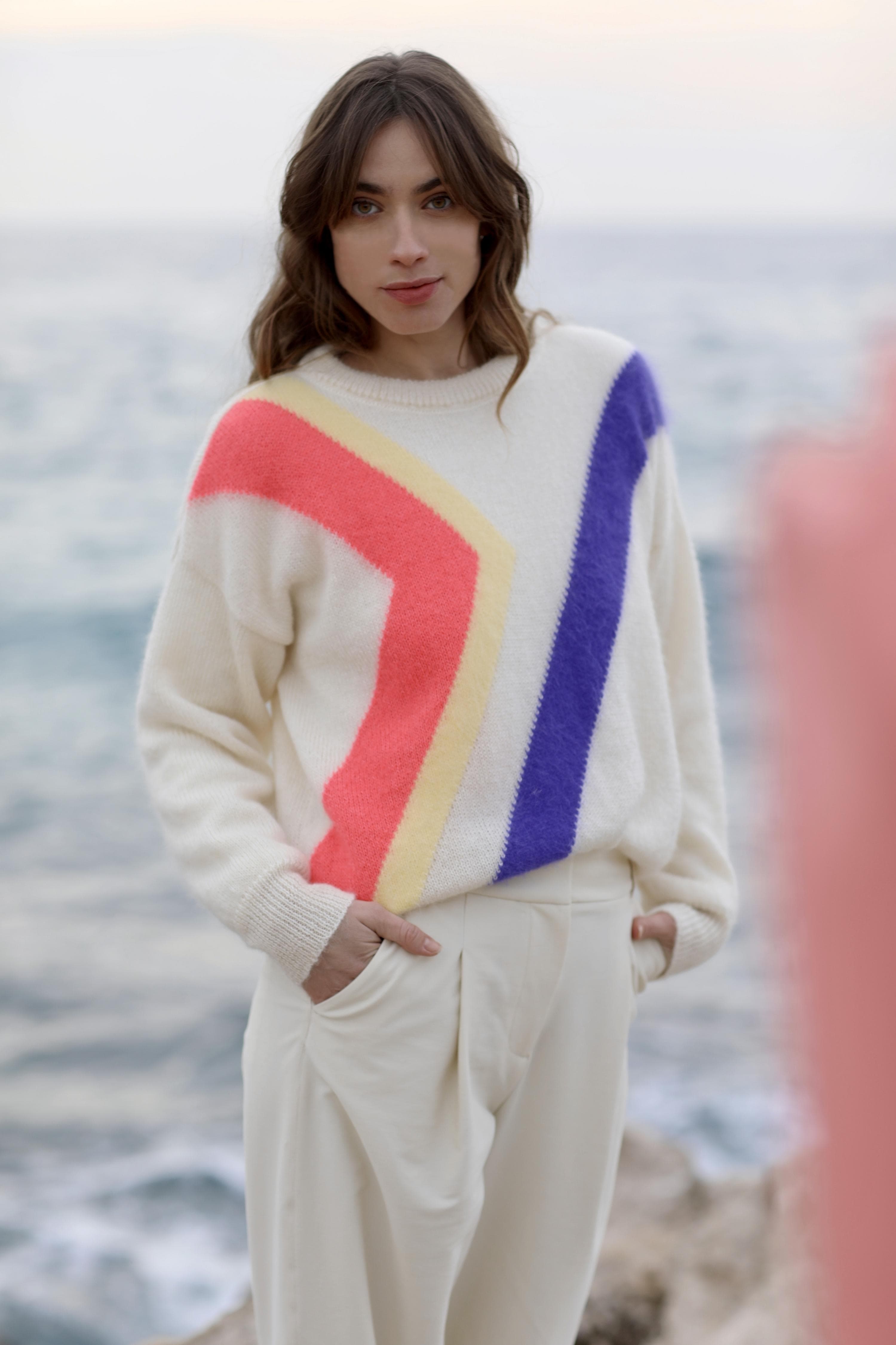 Annyblatt Inès pullover mohair Naturale e Neon
