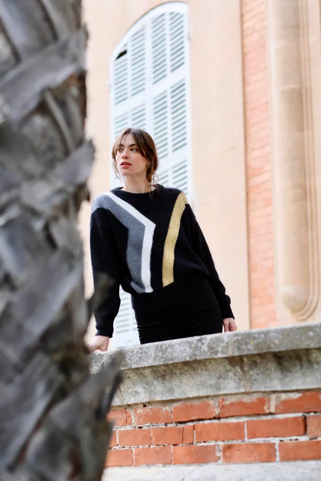 Annyblatt Inès maglione donna taglia S nero naturale mohair