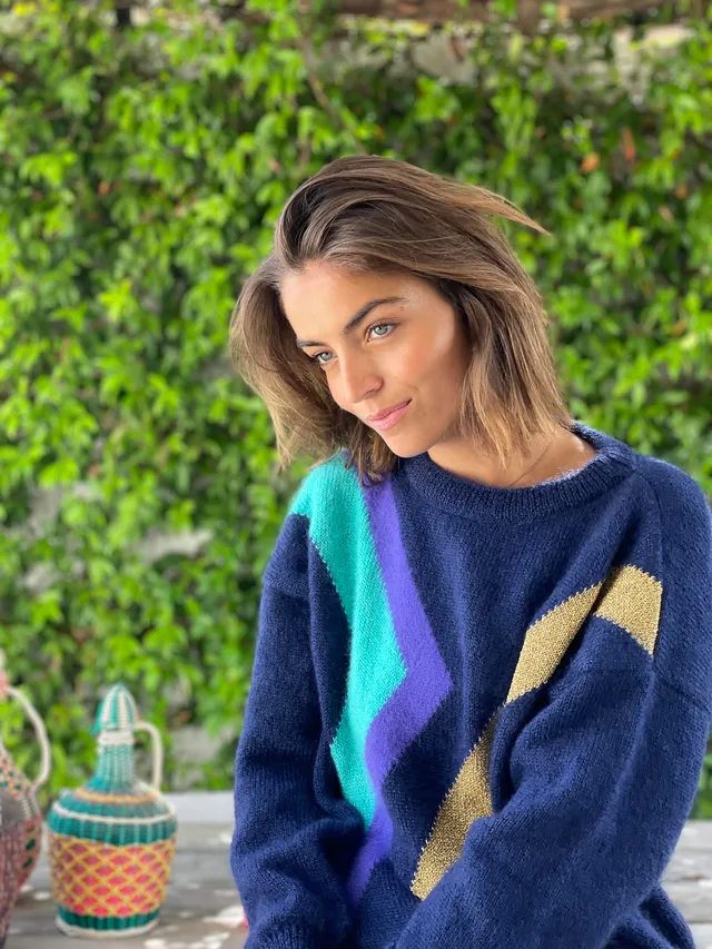 Anny Blatt Inès pull mohair blu tahiti S