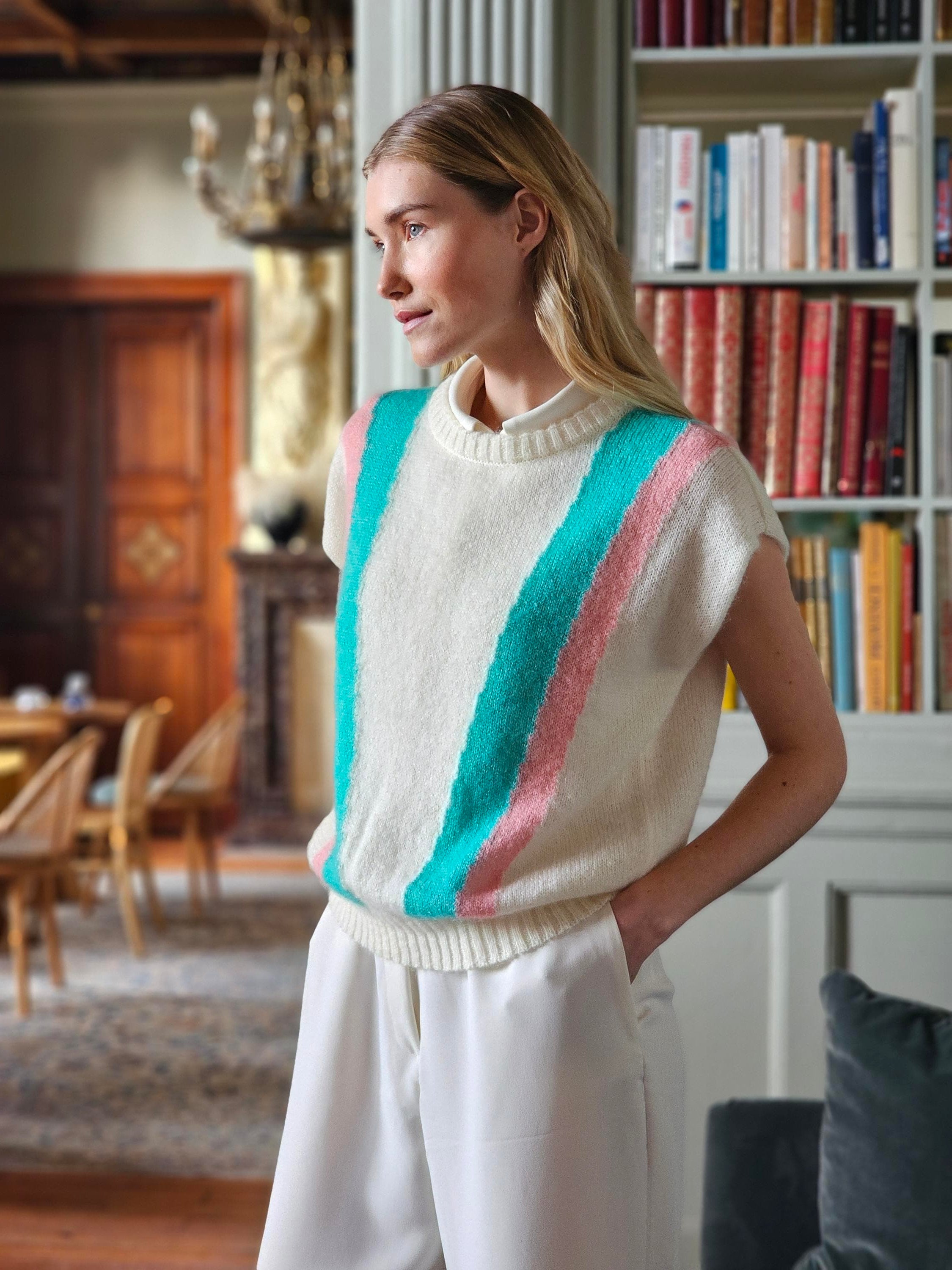 Anny Blatt Sandra top smanicato mohair taglia S tahiti blossom