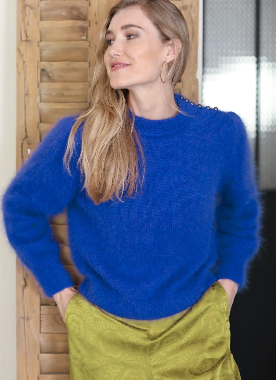 Anny Blatt Vivienne pull angora blu S
