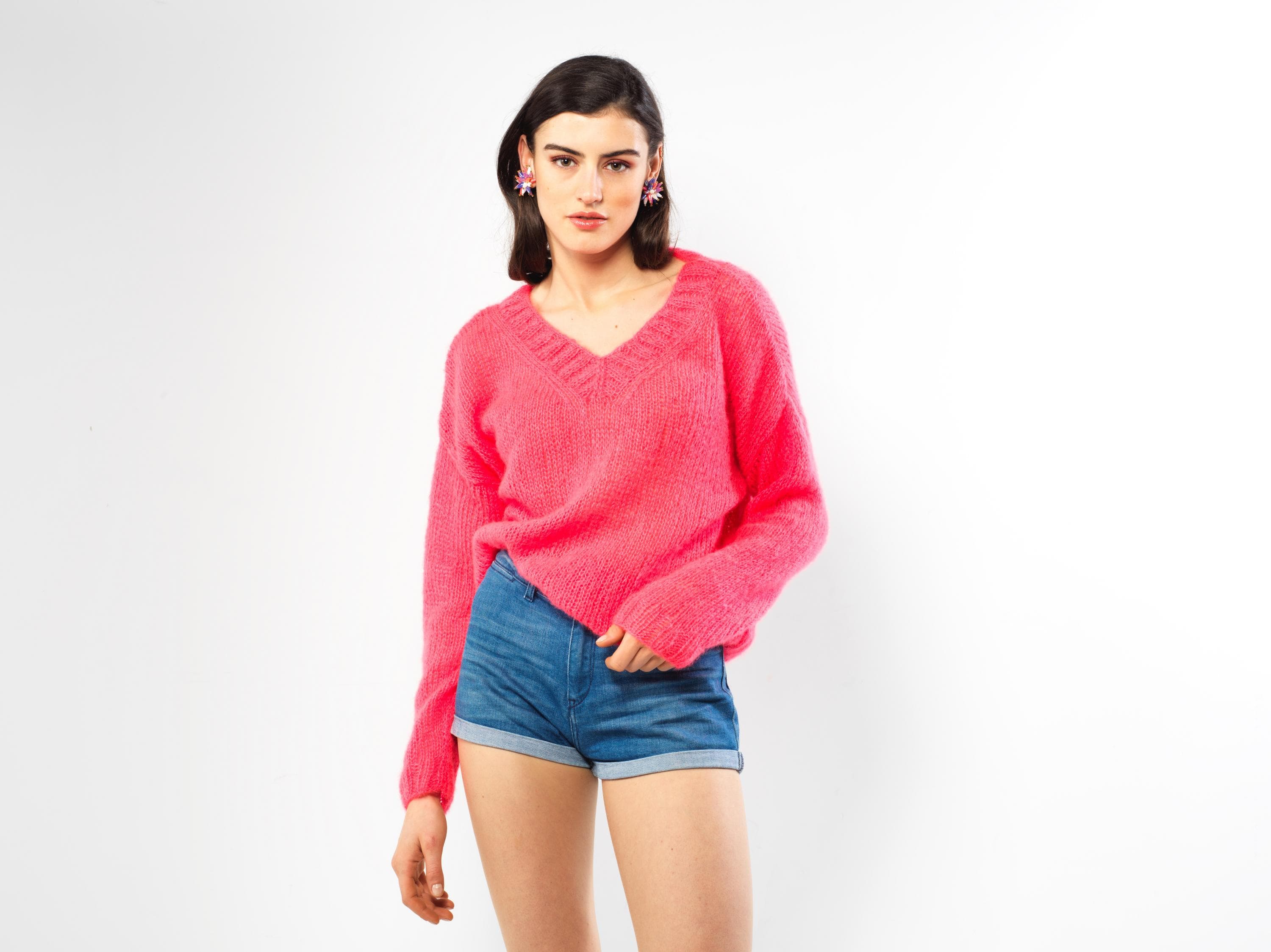 Annyblatt Pull Nina kit maglia scollo V mohair neon taglia M