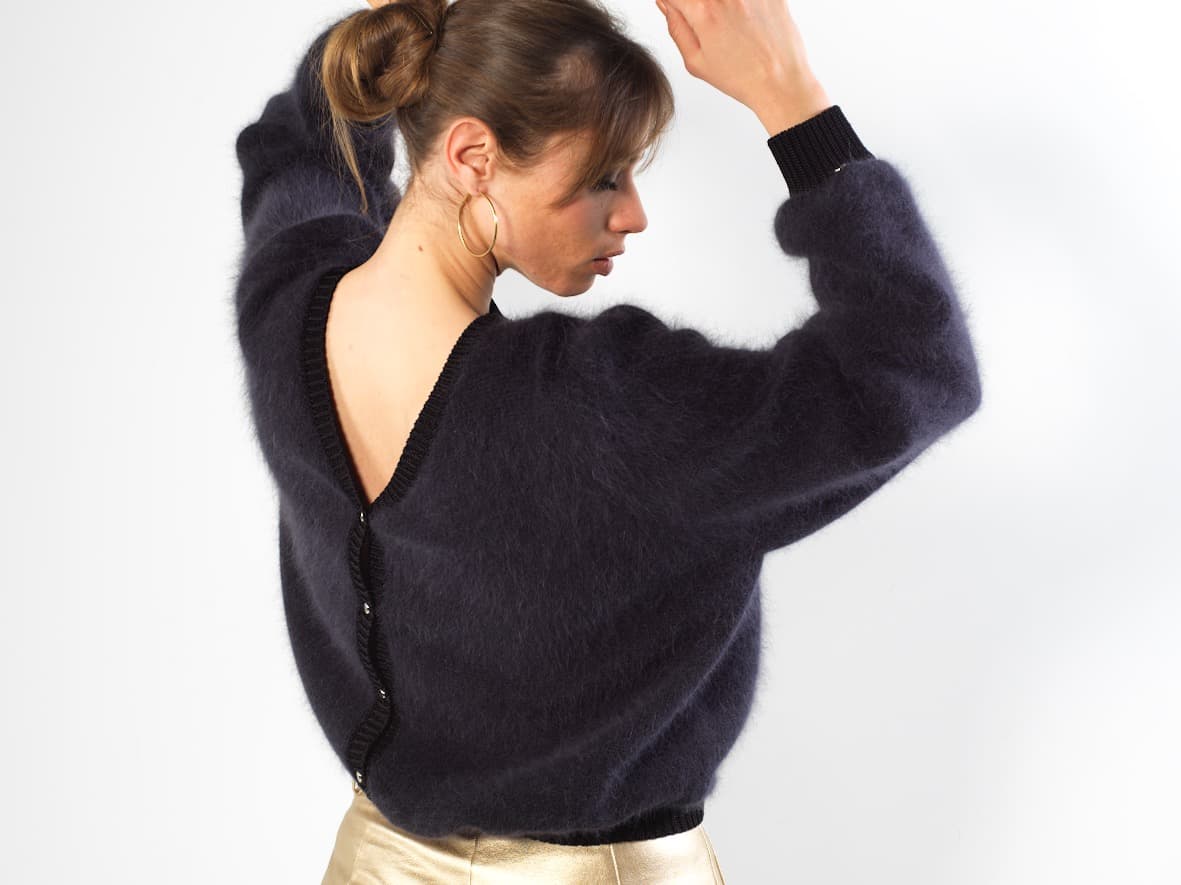 Anny Blatt Anita gilet kit maglia angora scollo a V Nero