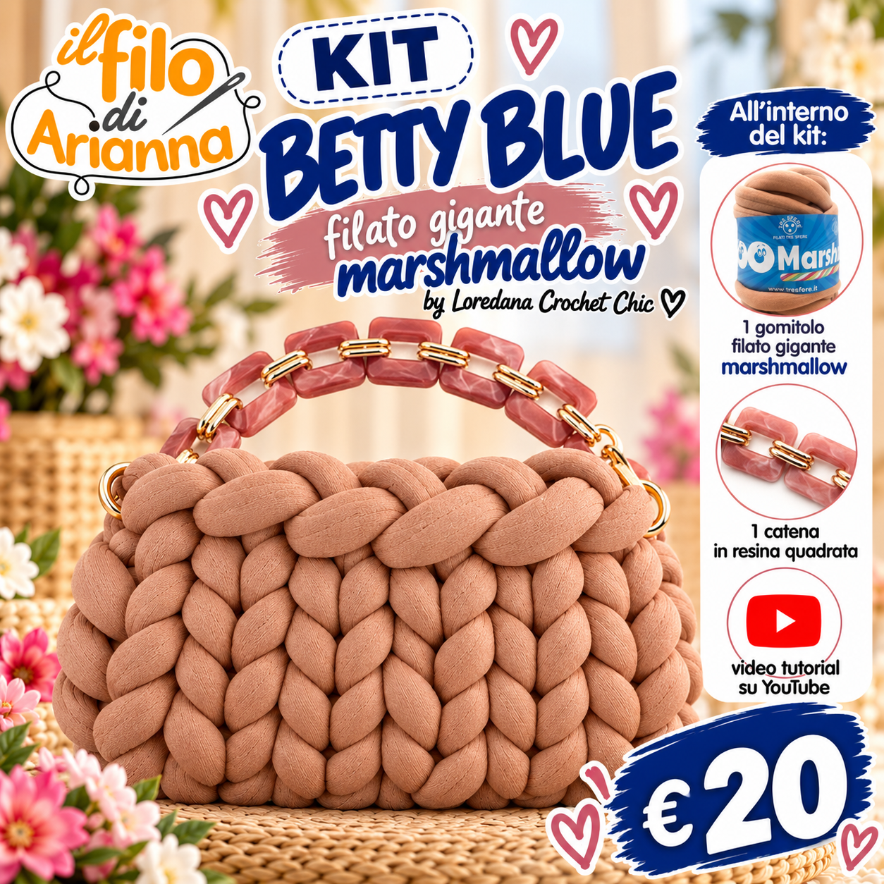 Crochet Chic Betty Blue kit borsa marshmallow bluette