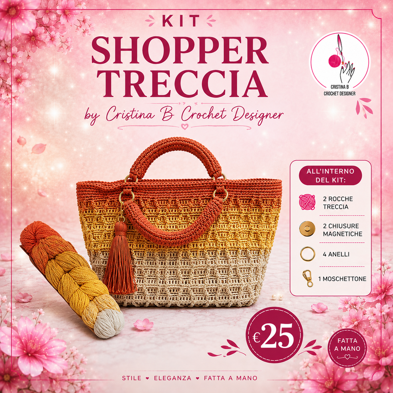 Treccia Shopper Kit borsa uncinetto Mix Rosso Grigio
