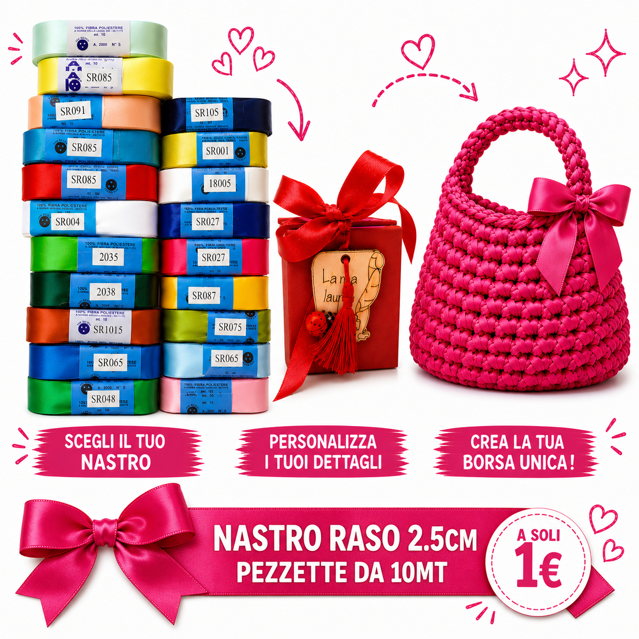 Tre Sfere Nastro raso 2,5 cm Avorio SR01 10 m