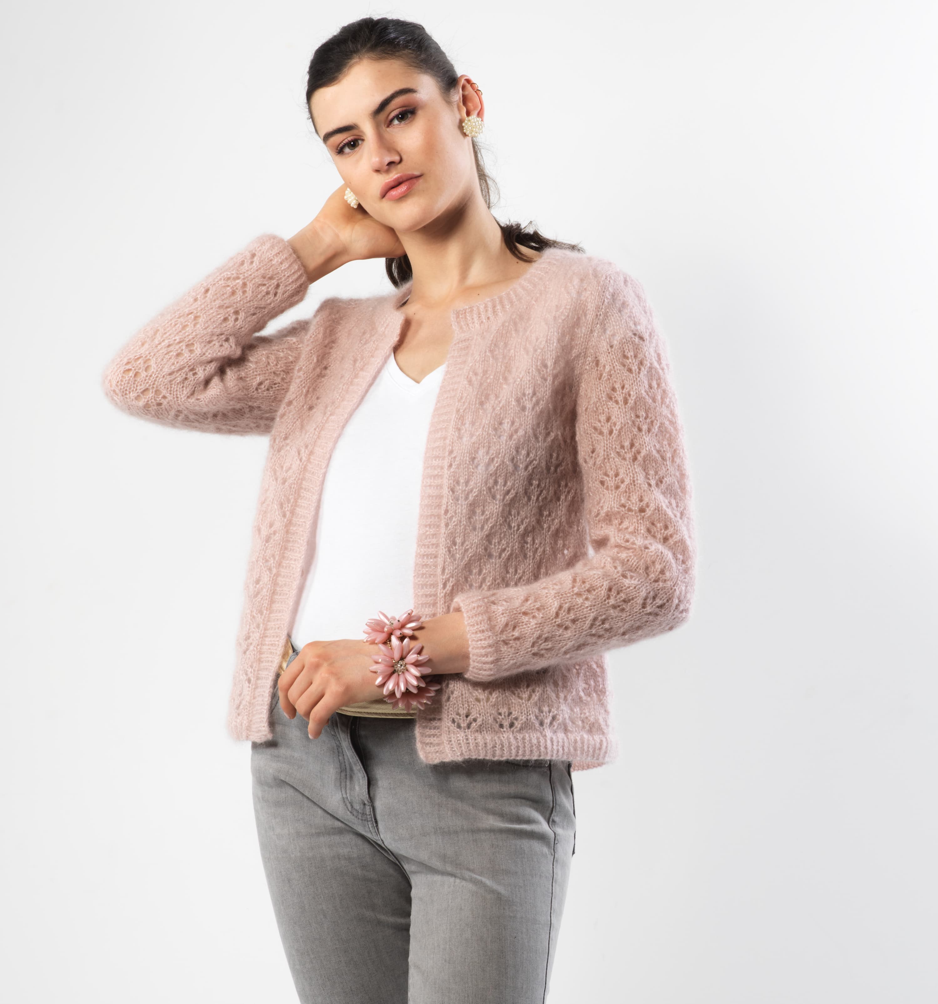 Anny Blatt Fanny kit giacca mohair seta cipria