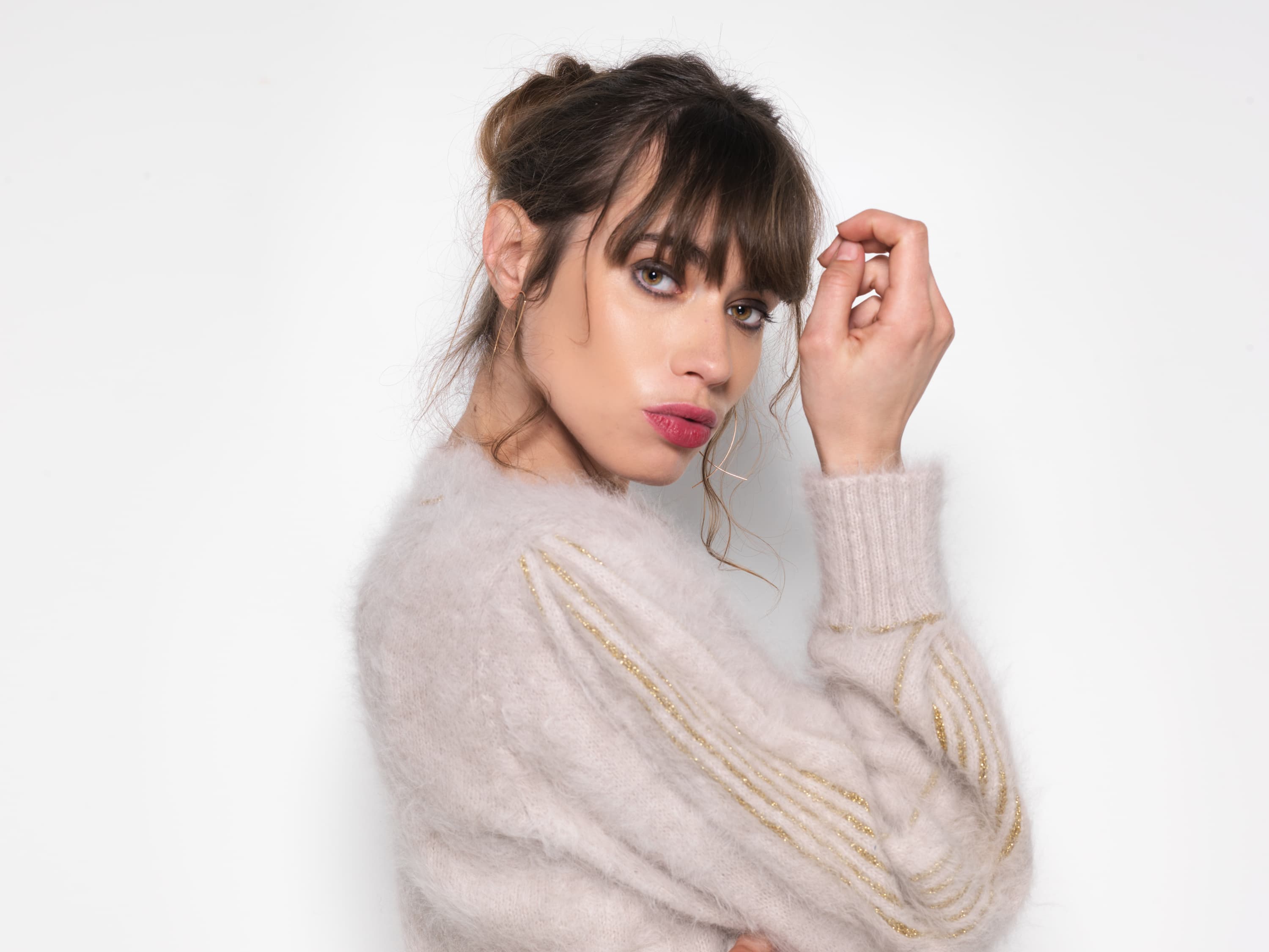 Anny Blatt Alix Beige maglione angora merinos
