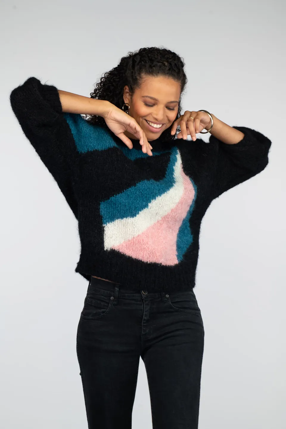 Annyblatt Lucy kit maglia pullover jacquard nero pacifico