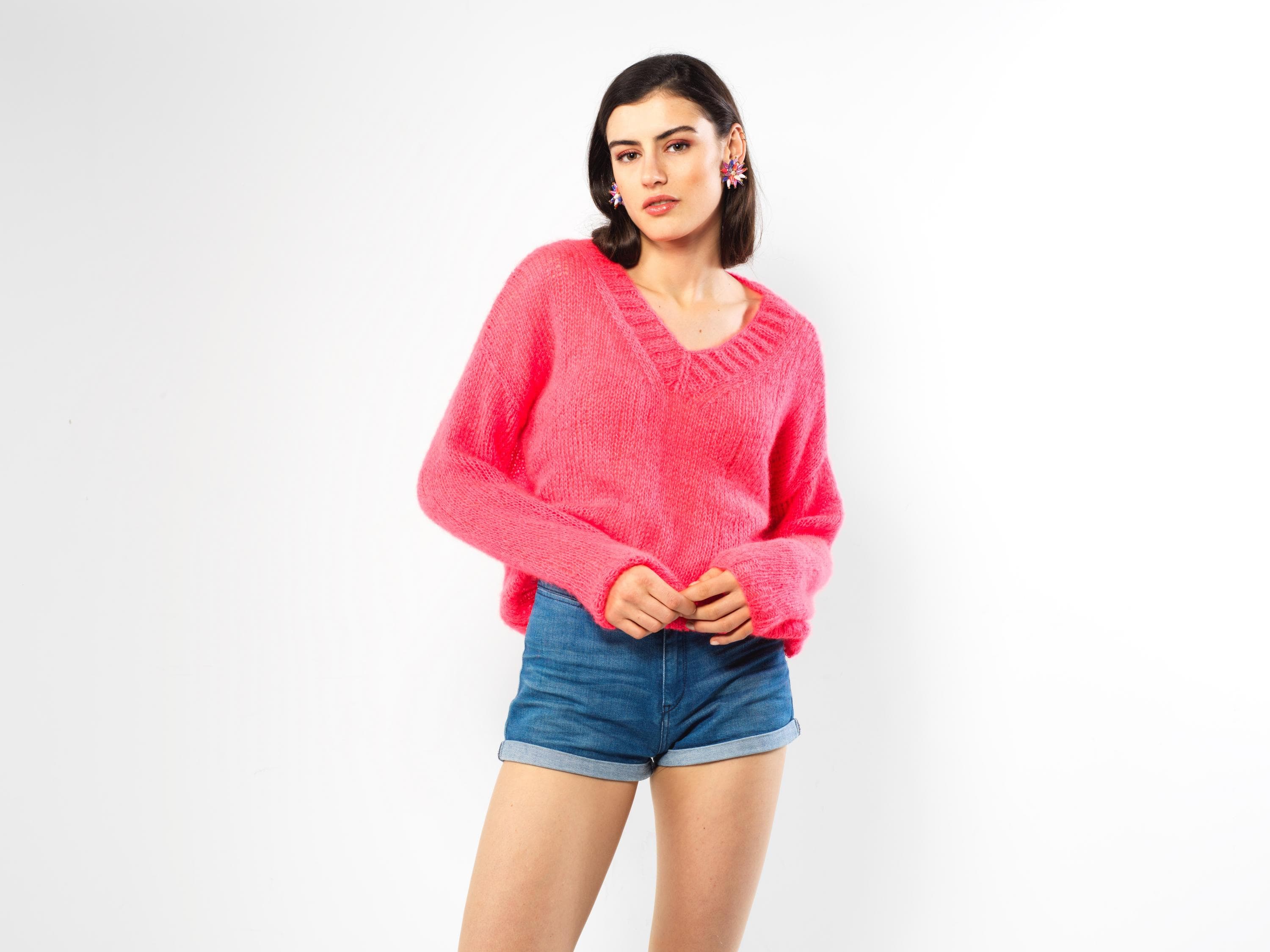 Annyblatt Pull Nina kit maglia scollo V mohair neon taglia M