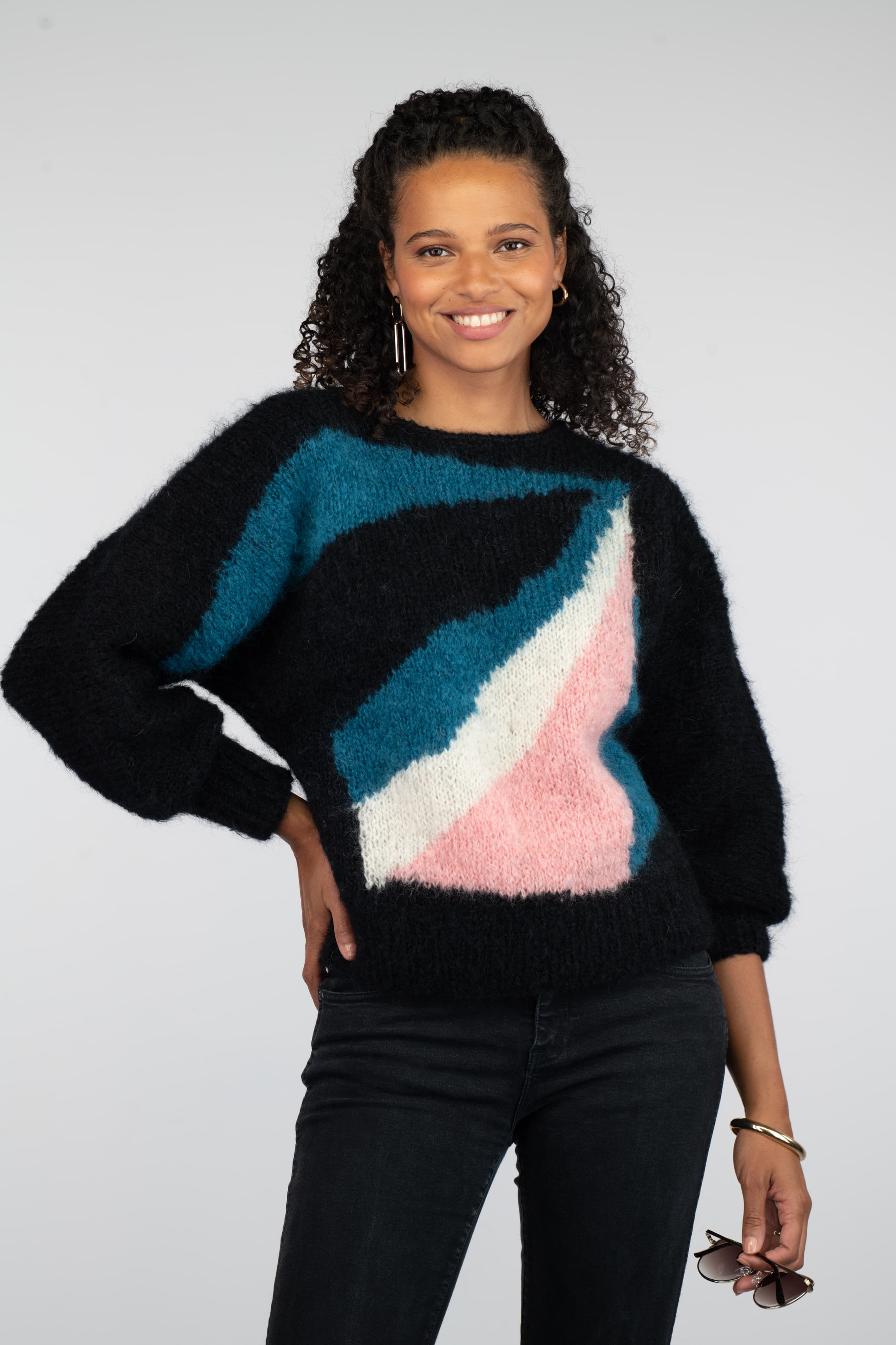 Annyblatt Lucy kit maglia pullover jacquard nero pacifico