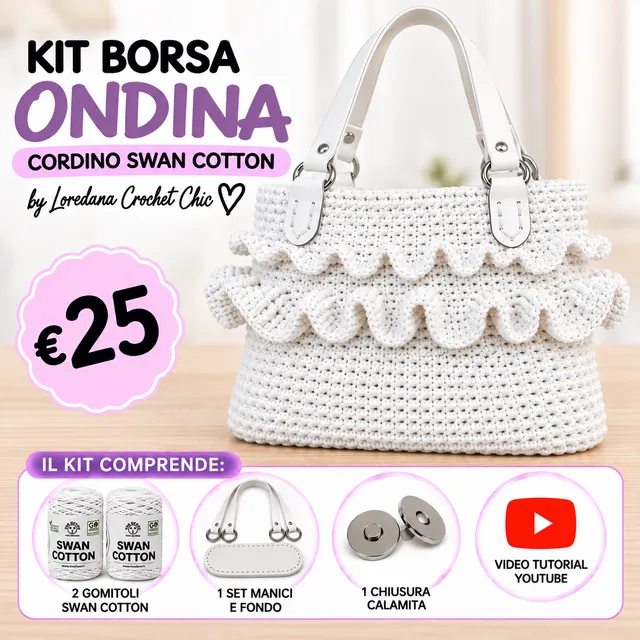 Il Filo di Arianna Ondina kit borsa uncinetto Set Bianco