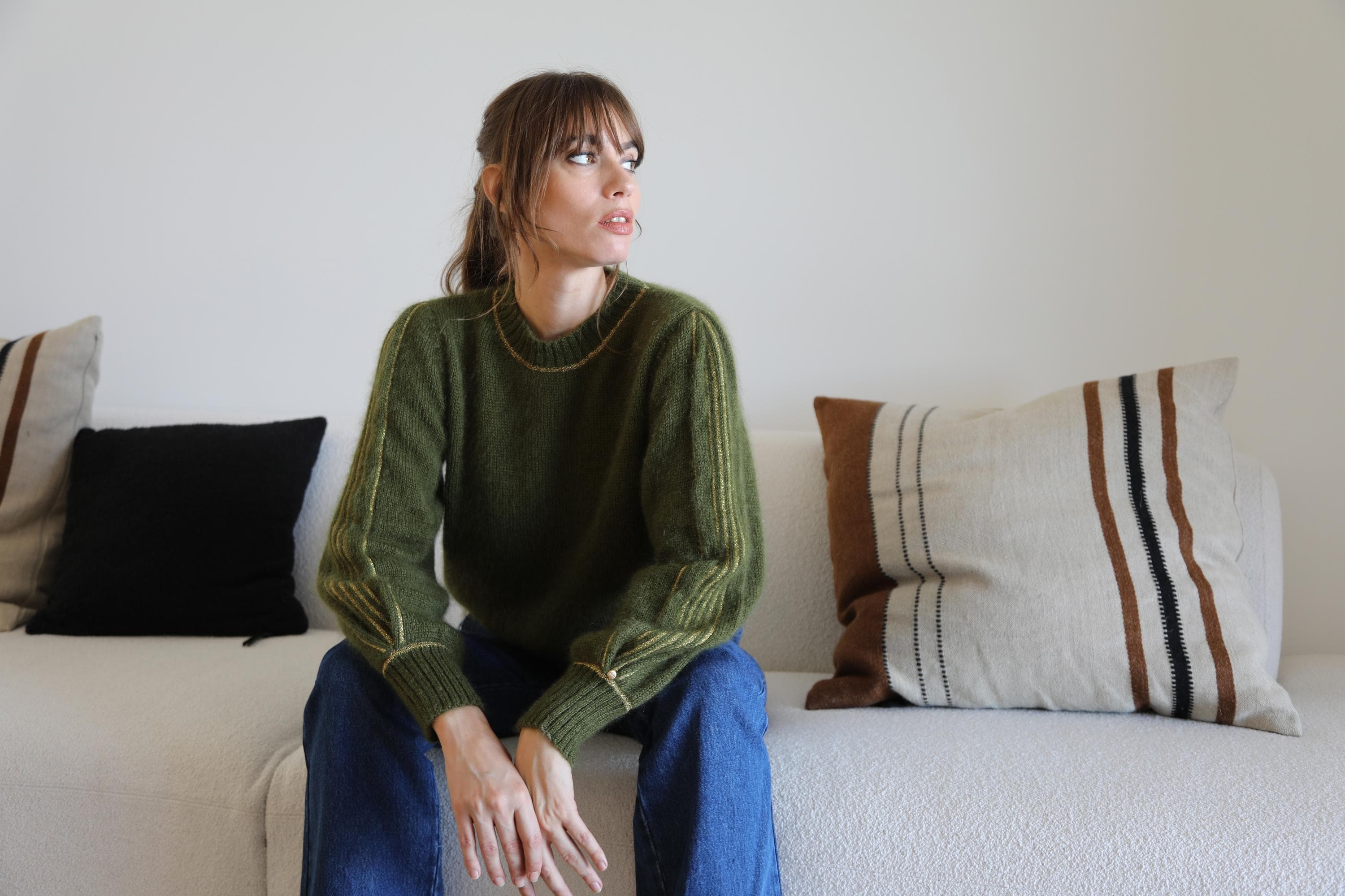 Annyblatt Alix pullover XS kaki oro mohair e seta