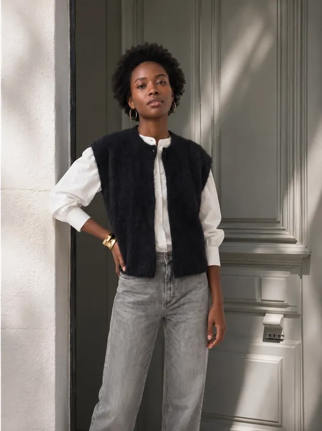 Anny Blatt Perlina gilet angora nero smanicato