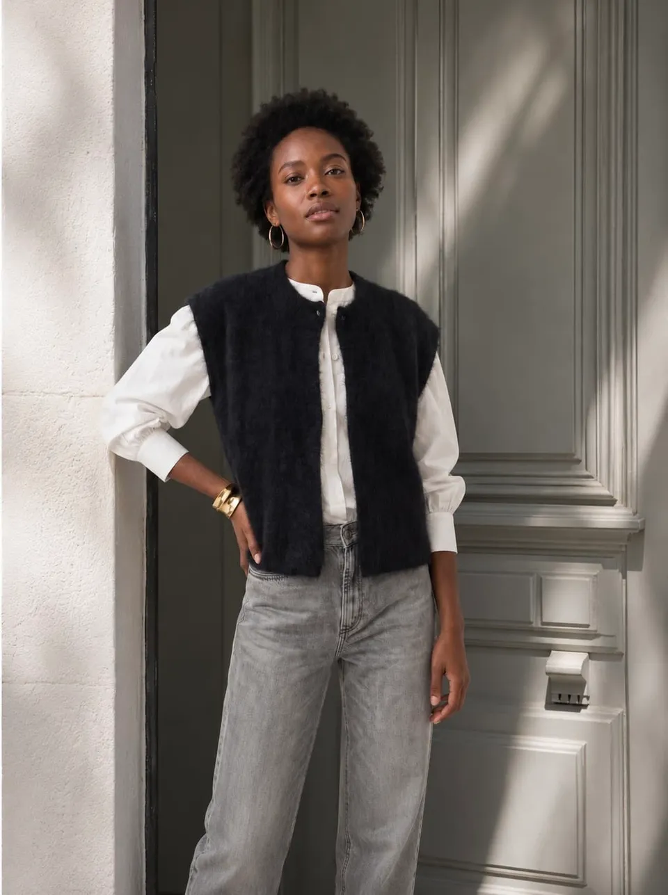 Anny Blatt Perlina gilet angora nero smanicato