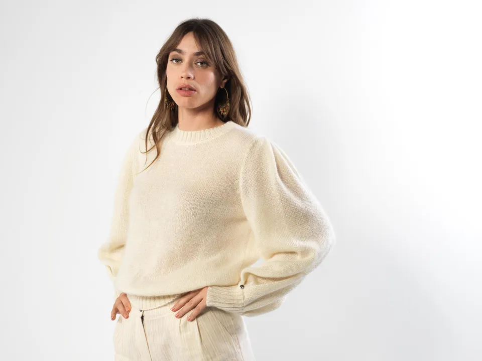 Anny Blatt Alix Naturel maglione mohair e seta
