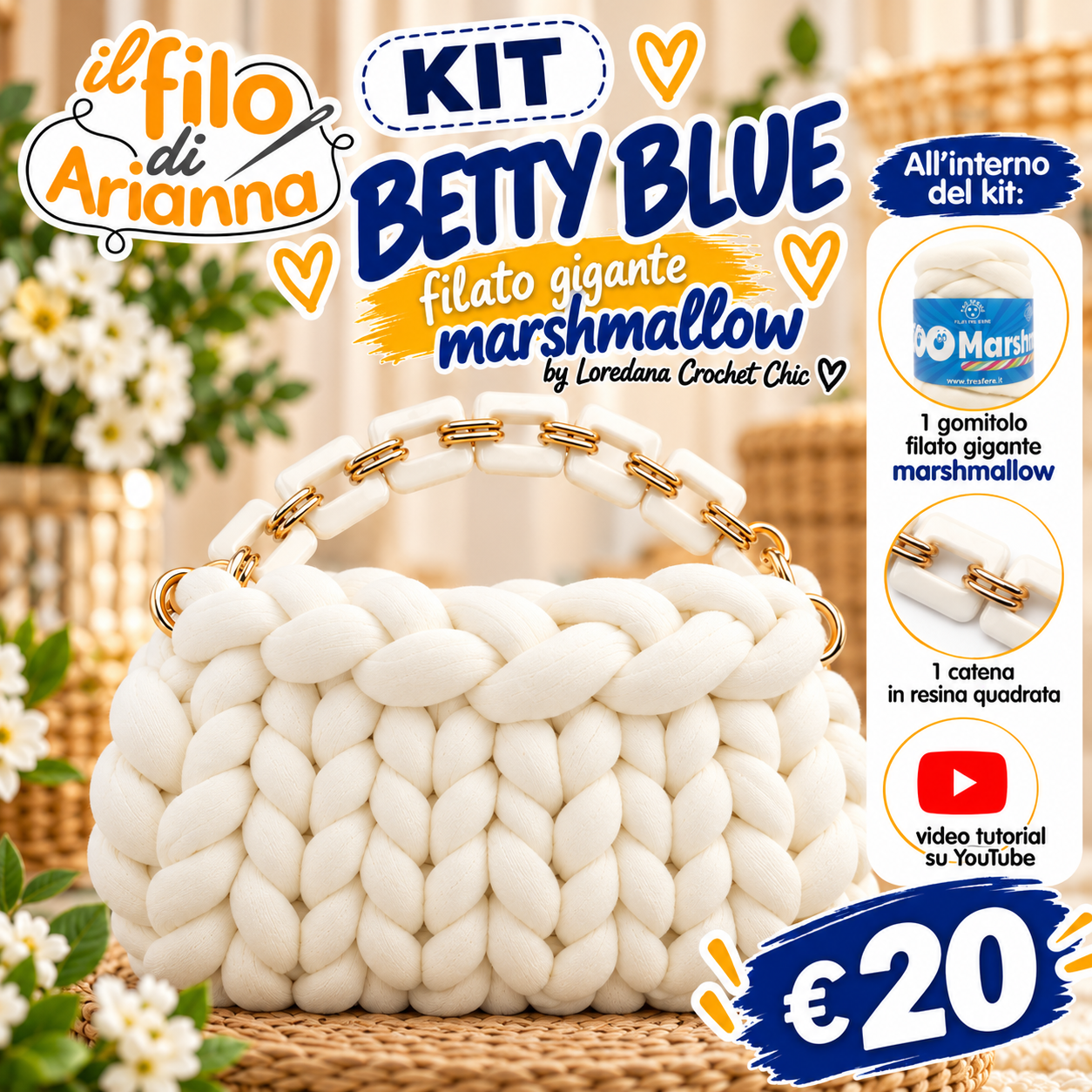 Crochet Chic Betty Blue kit borsa marshmallow bluette