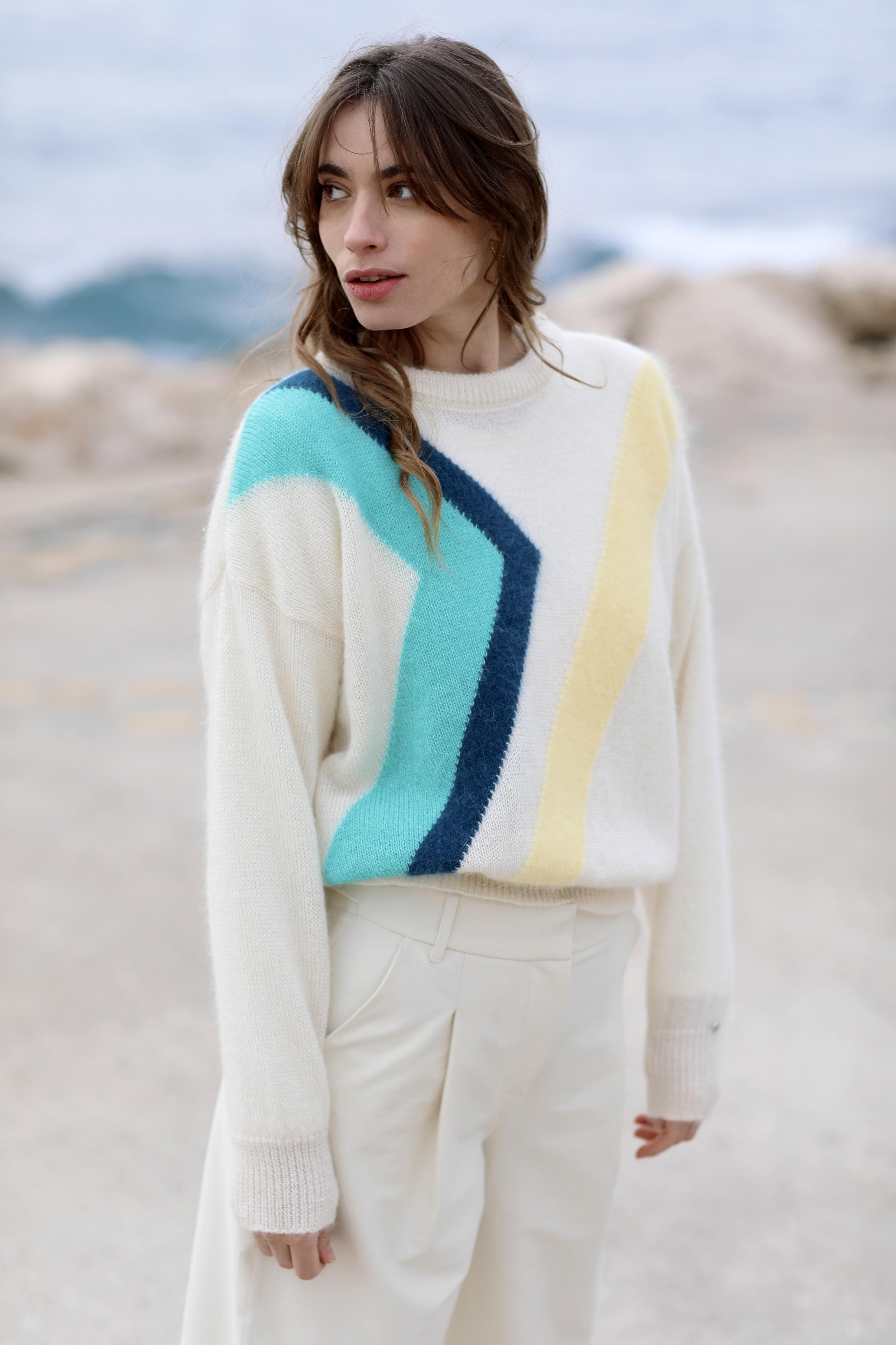 Anny Blatt Inès maglione mohair Naturale e Tahiti