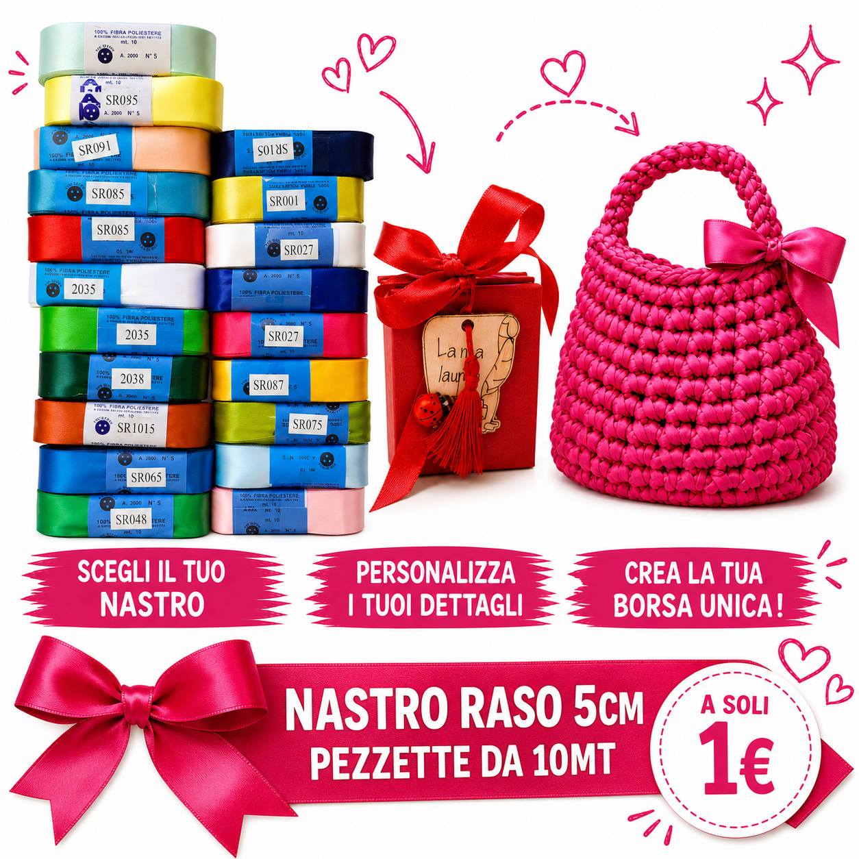 Tre Sfere nastro raso 5 cm pezza 10 m per borse