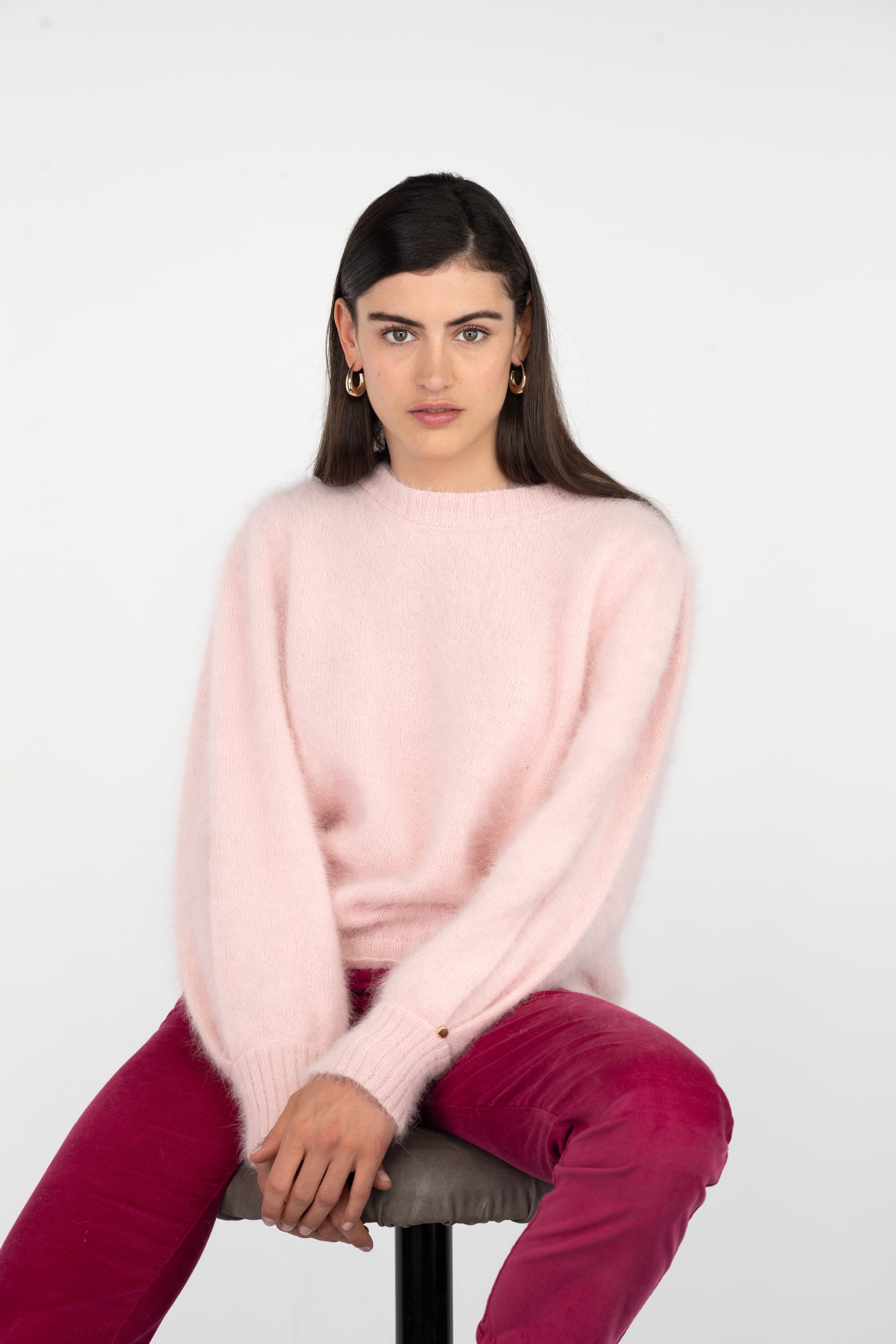 Anny Blatt Alix maglione angora rosa cipria merino