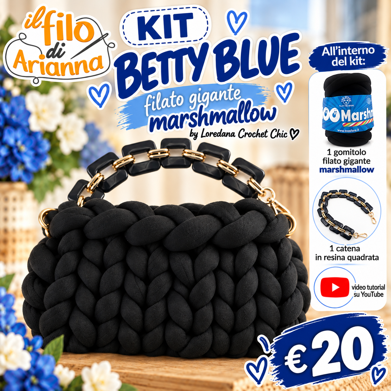 Crochet Chic Betty Blue kit borsa marshmallow bluette