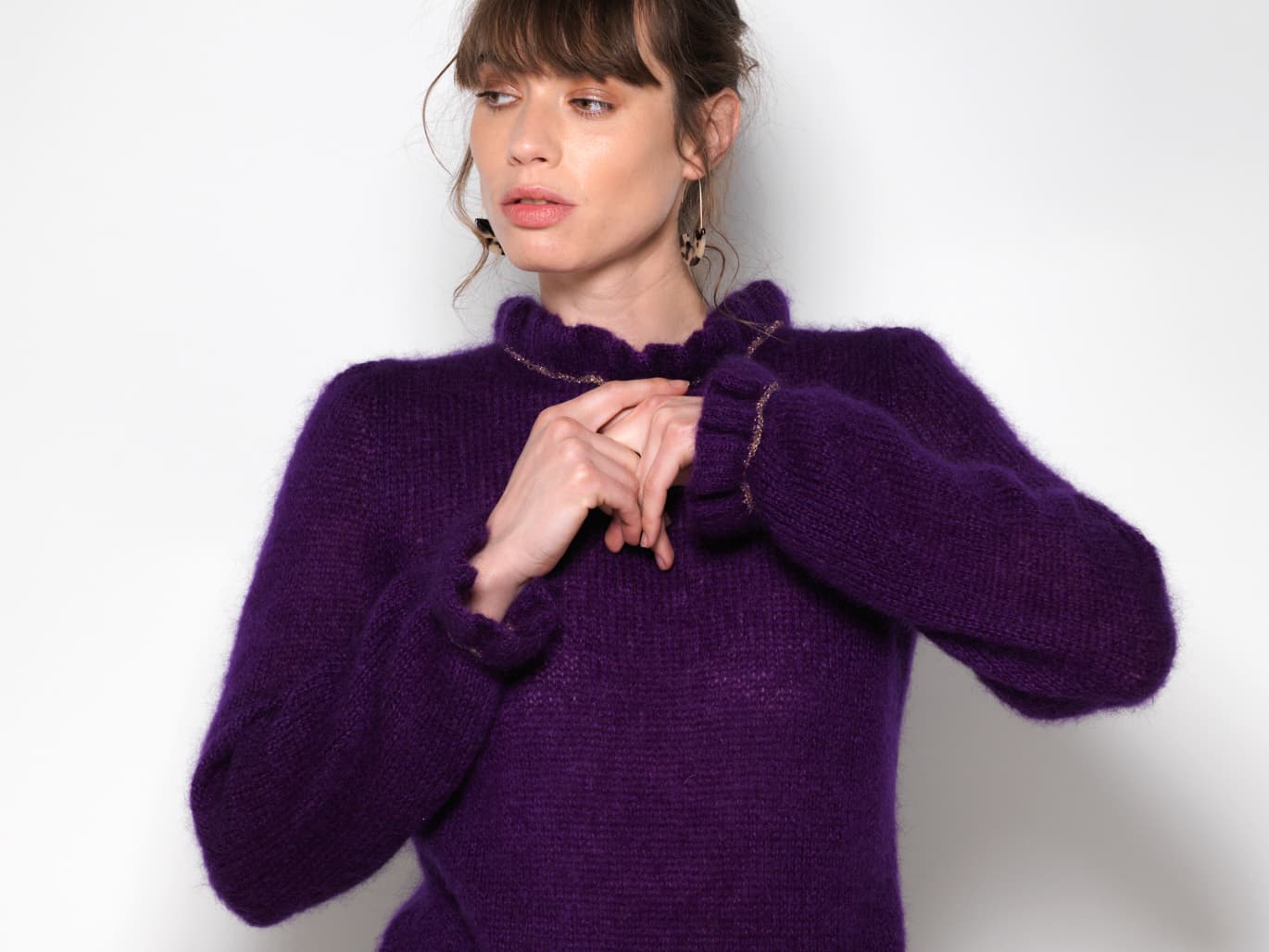 Anny Blatt Anémone kit pull mohair nero oro taglia M