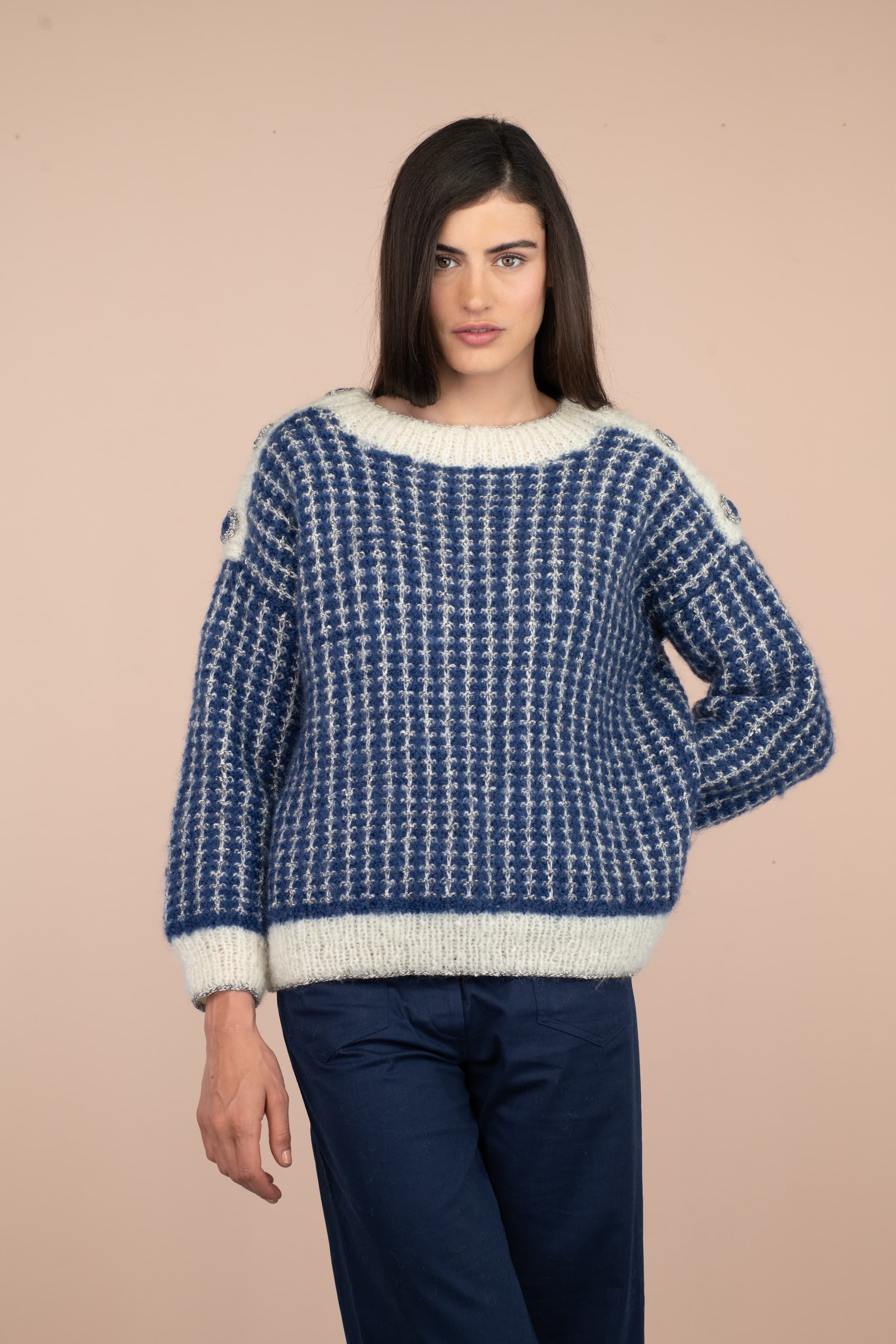 Anny Blatt Gina kit maglione mohair marine naturale M