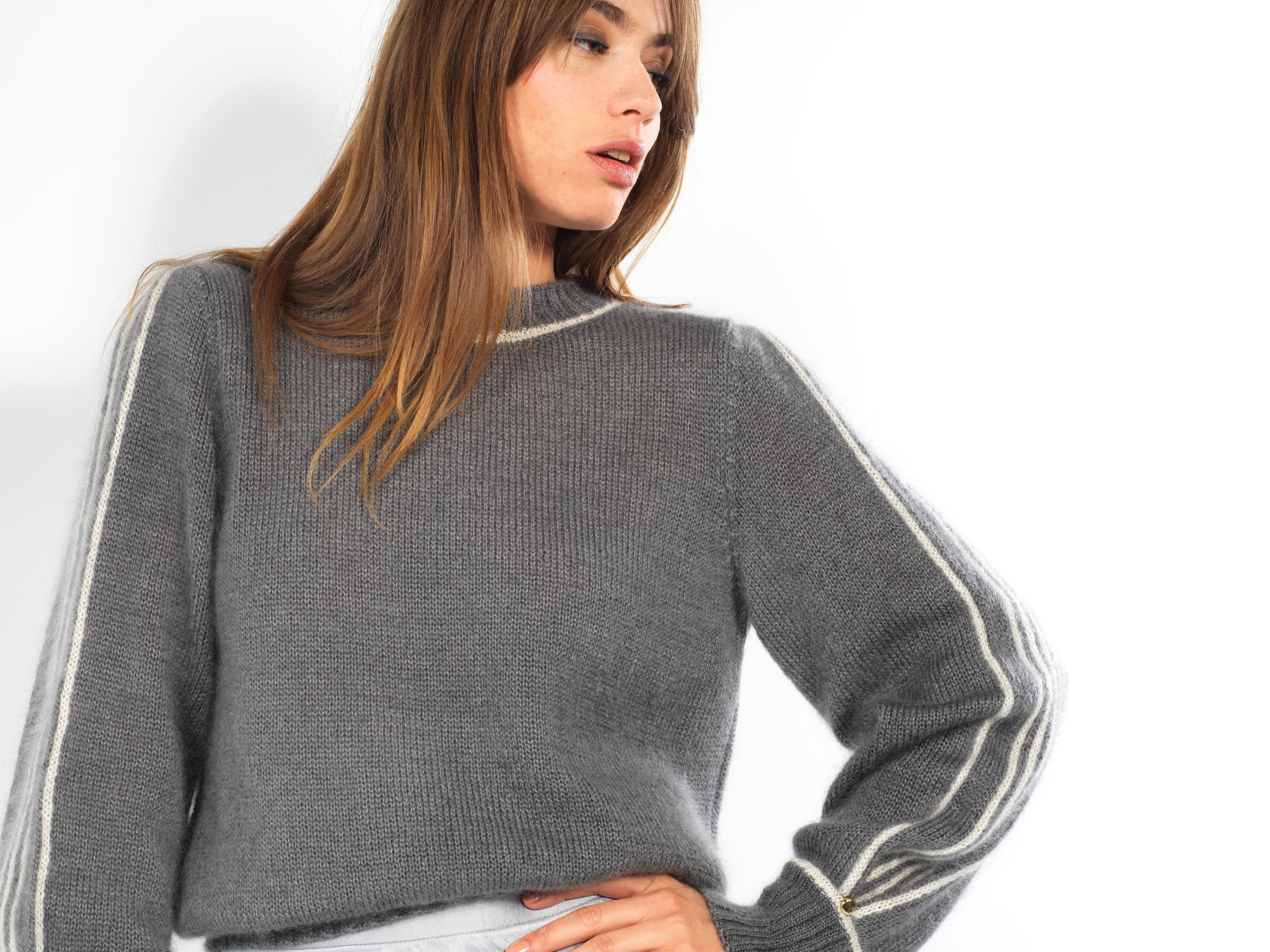 Anny Blatt Alix maglione mohair taglia M grigio naturale