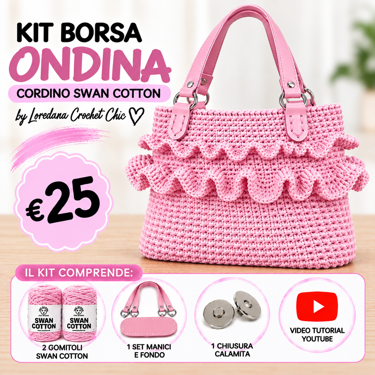 Il Filo di Arianna Ondina kit borsa uncinetto Set Bianco