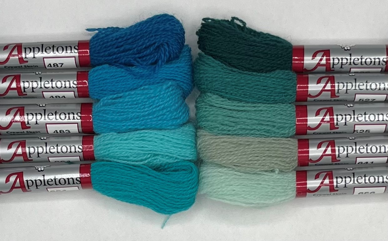Appleton Crewel Wool Teal kit lane ricamo verdi acqua