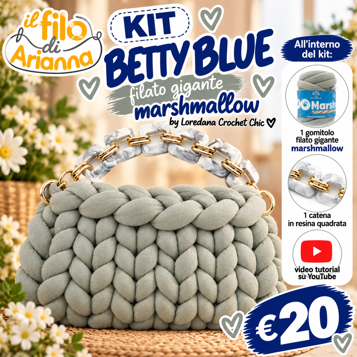 Crochet Chic Betty Blue kit borsa marshmallow bluette