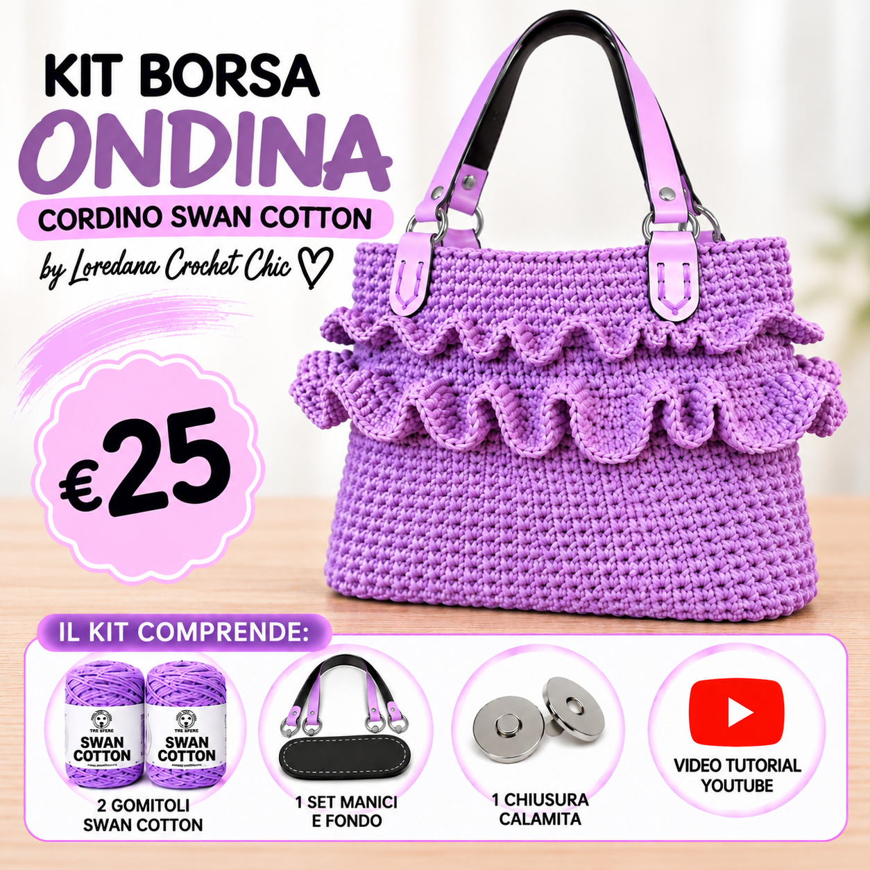 Il Filo di Arianna Ondina kit borsa uncinetto Set Bianco