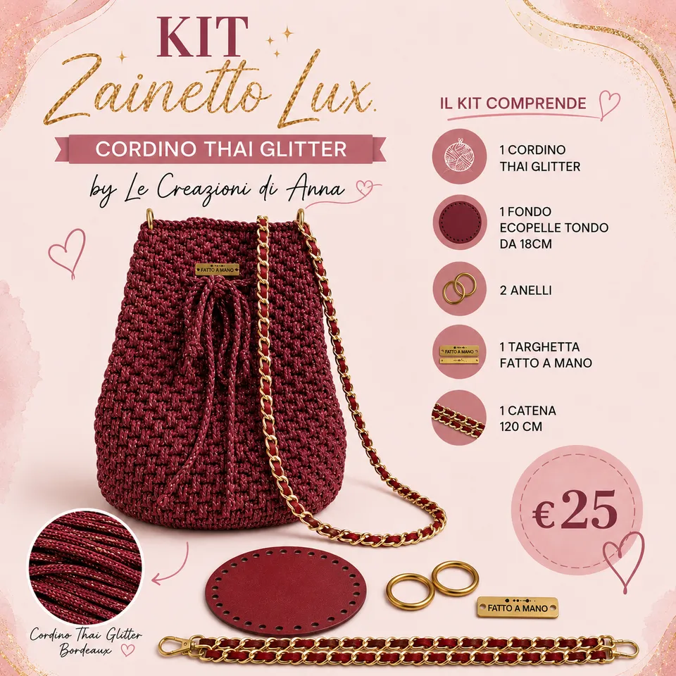 Il Filo di Arianna Zainetto Lux kit borsa bordo-oro 007 glitter