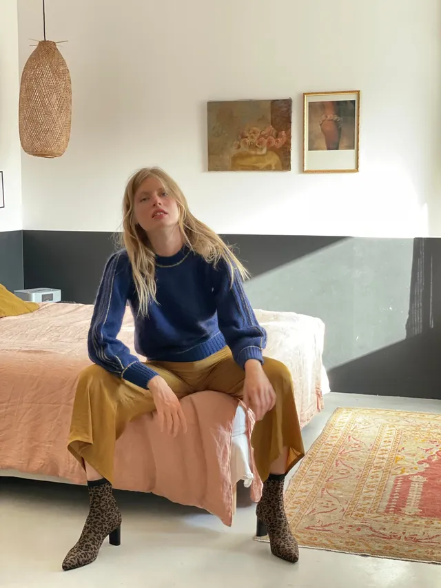 Anny Blatt Alix maglione mohair seta blu oro