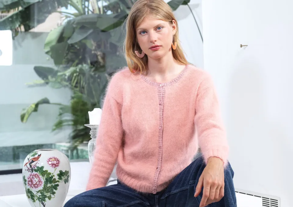 Anny Blatt Clarisse kit cardigan angora unito