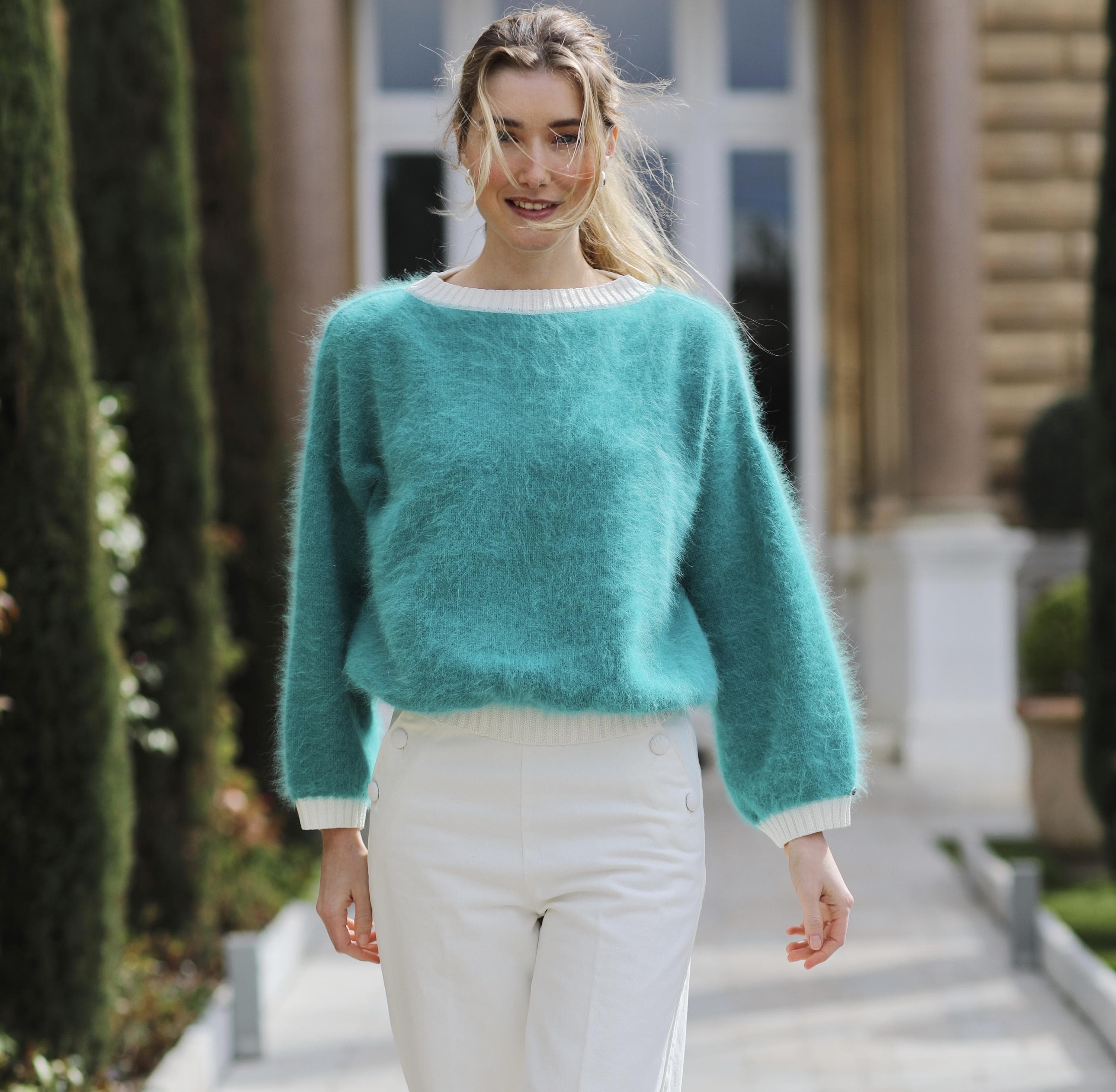 Anny Blatt Mila maglione angora menta collo rotondo