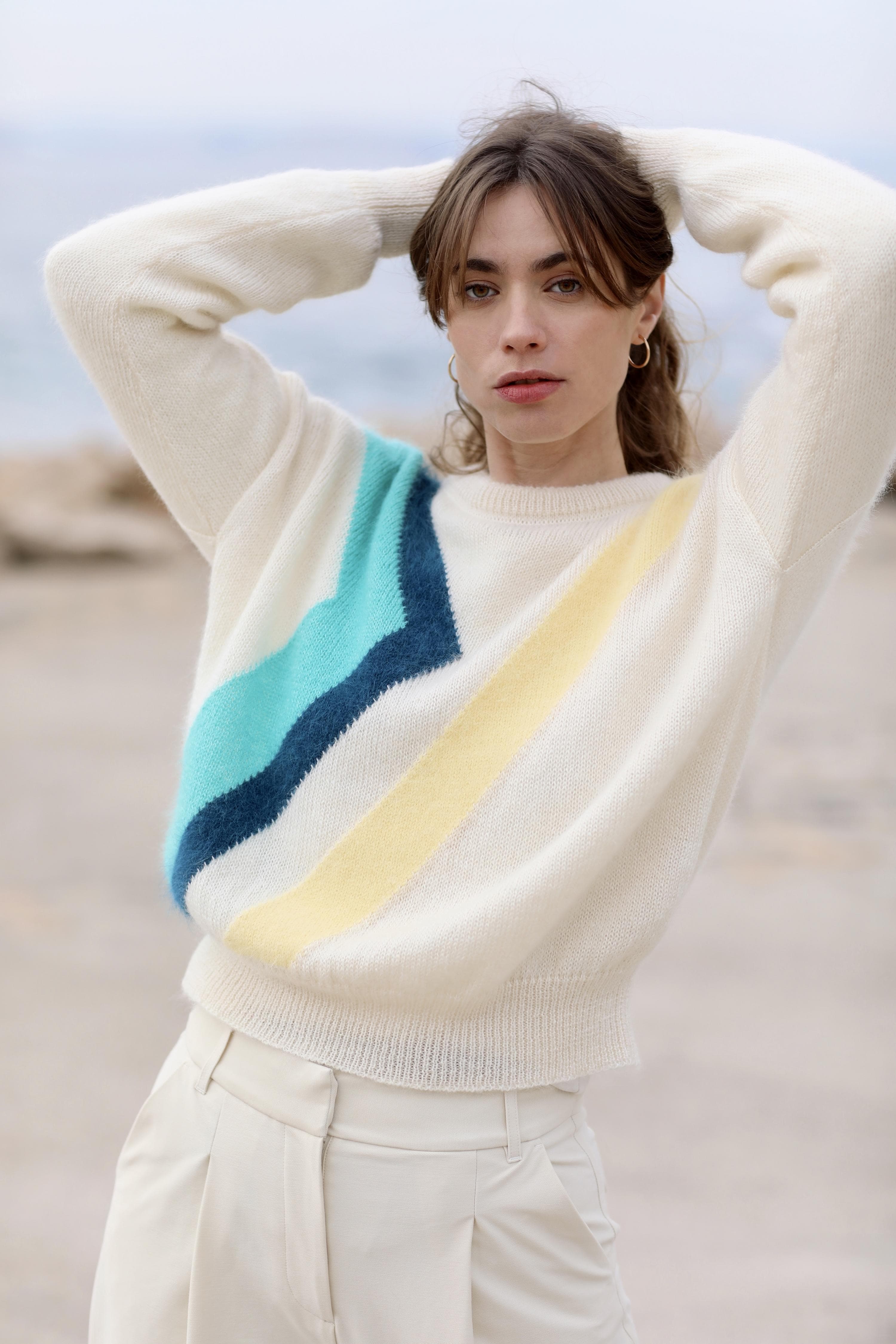 Anny Blatt Inès maglione mohair Naturale e Tahiti
