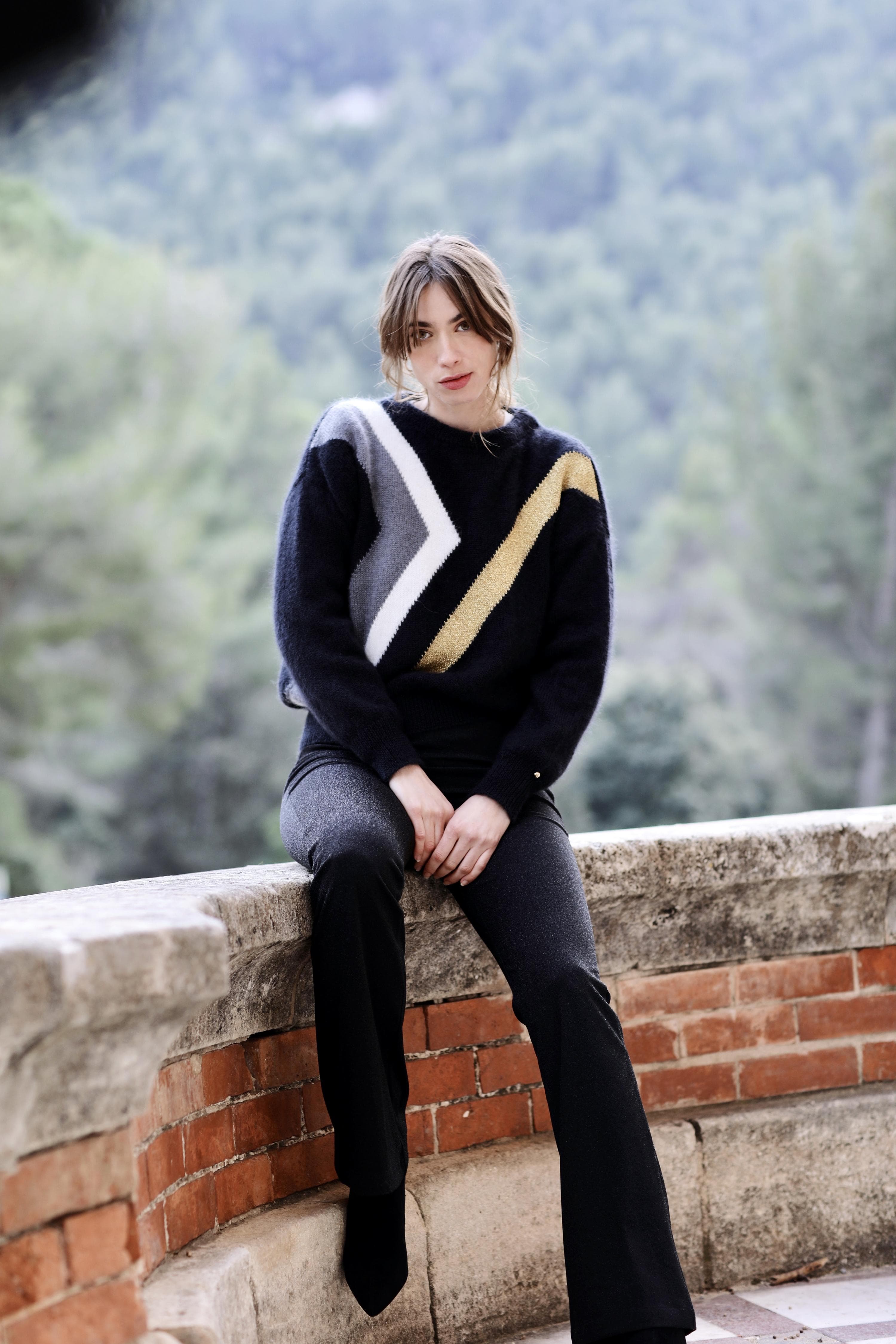 Annyblatt Inès maglione donna taglia S nero naturale mohair
