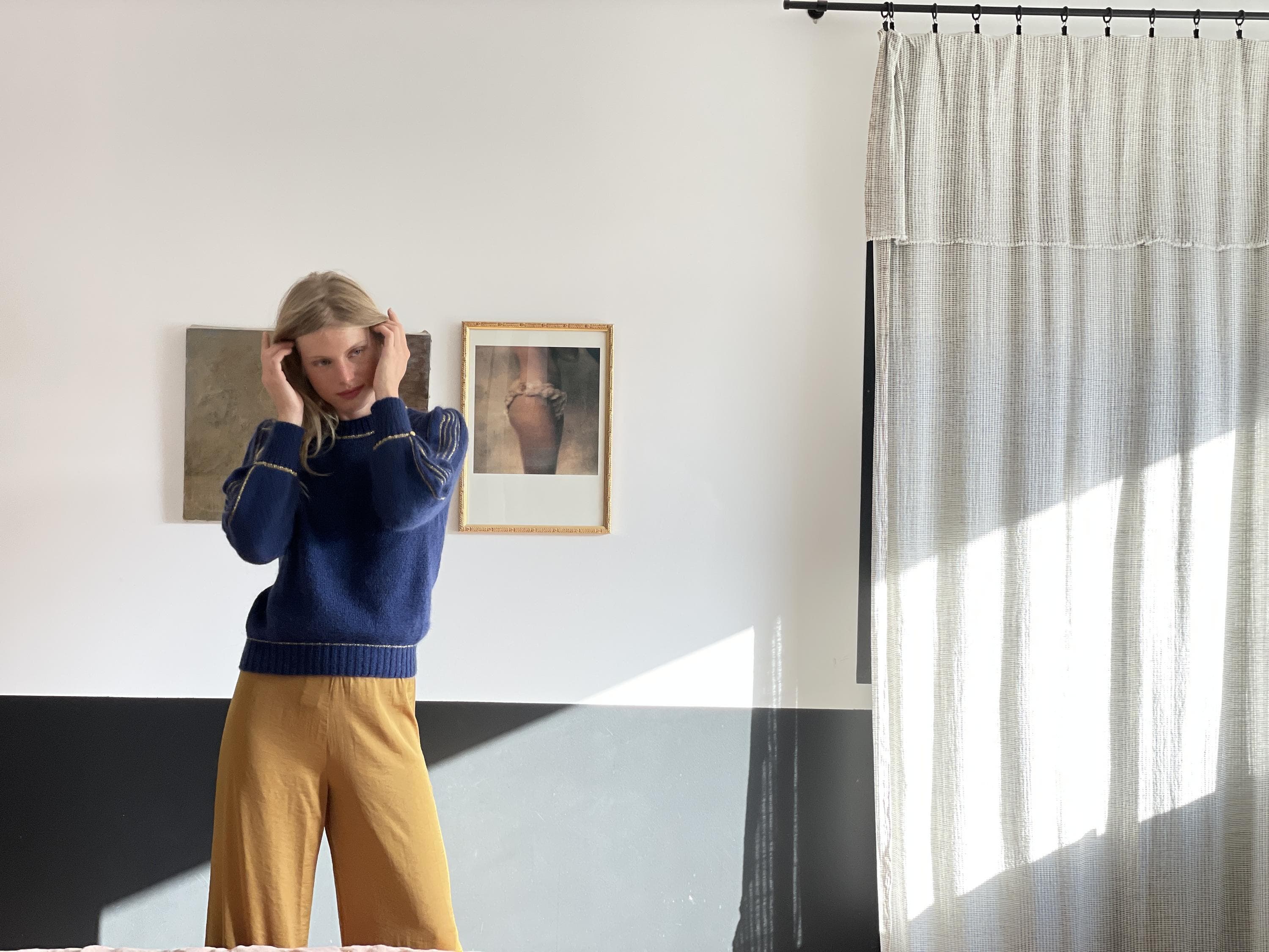 Anny Blatt Alix maglione mohair seta blu oro
