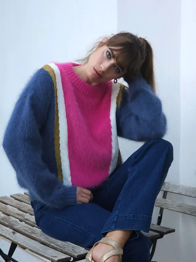 Anny Blatt Serena maglione angora grigio e sorbetto