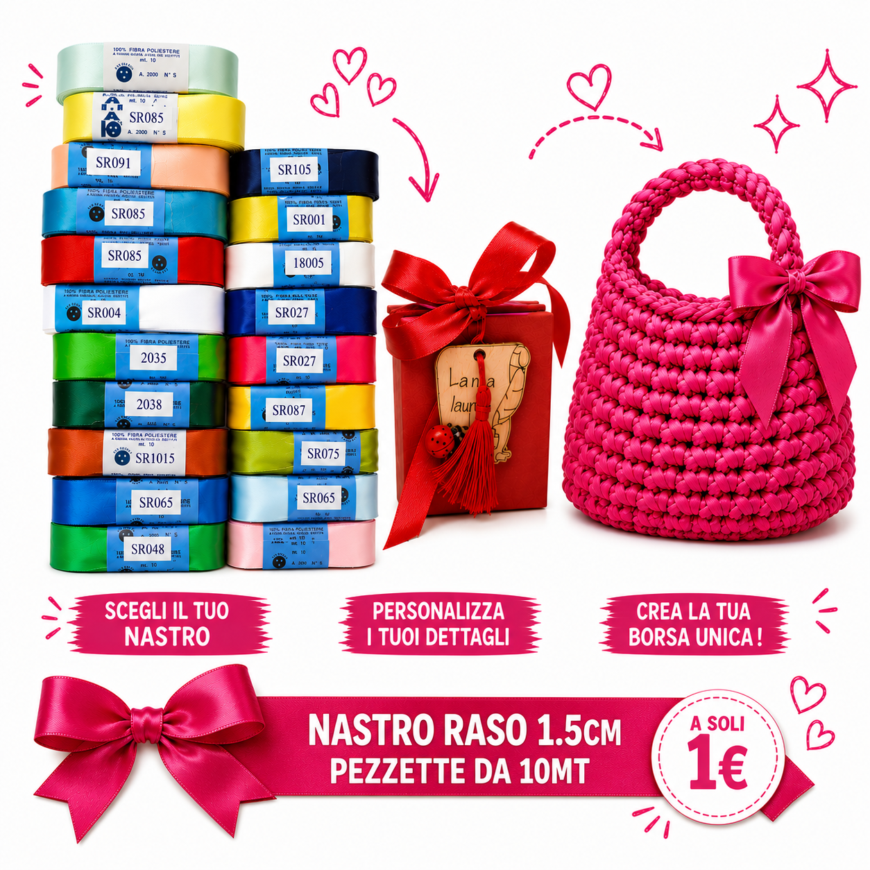 Il Filo di Arianna Nastro Raso per Borse 1,5 cm x 10 m