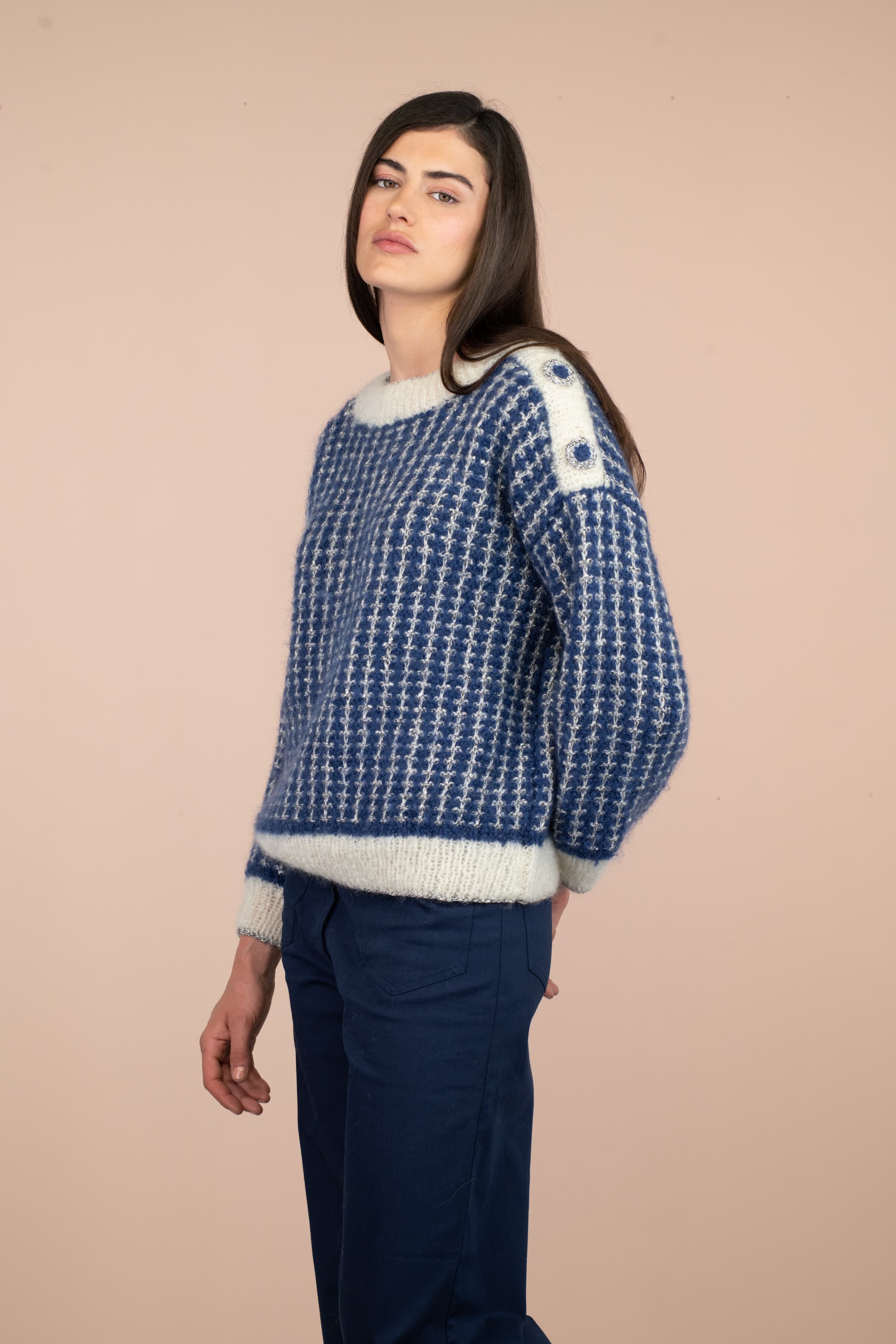 Anny Blatt Gina kit maglione mohair marine naturale M