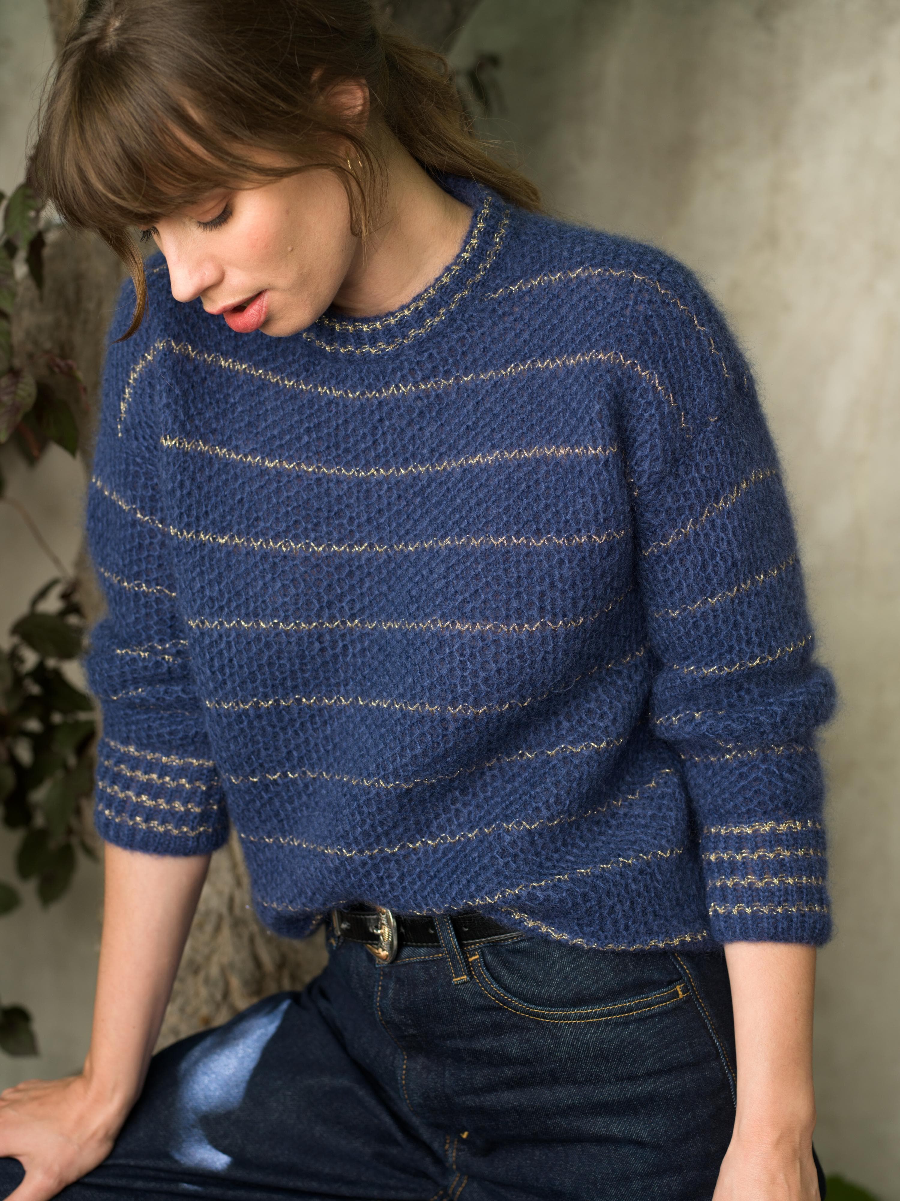 Anny Blatt Claire kit maglione girocollo mohair marino oro