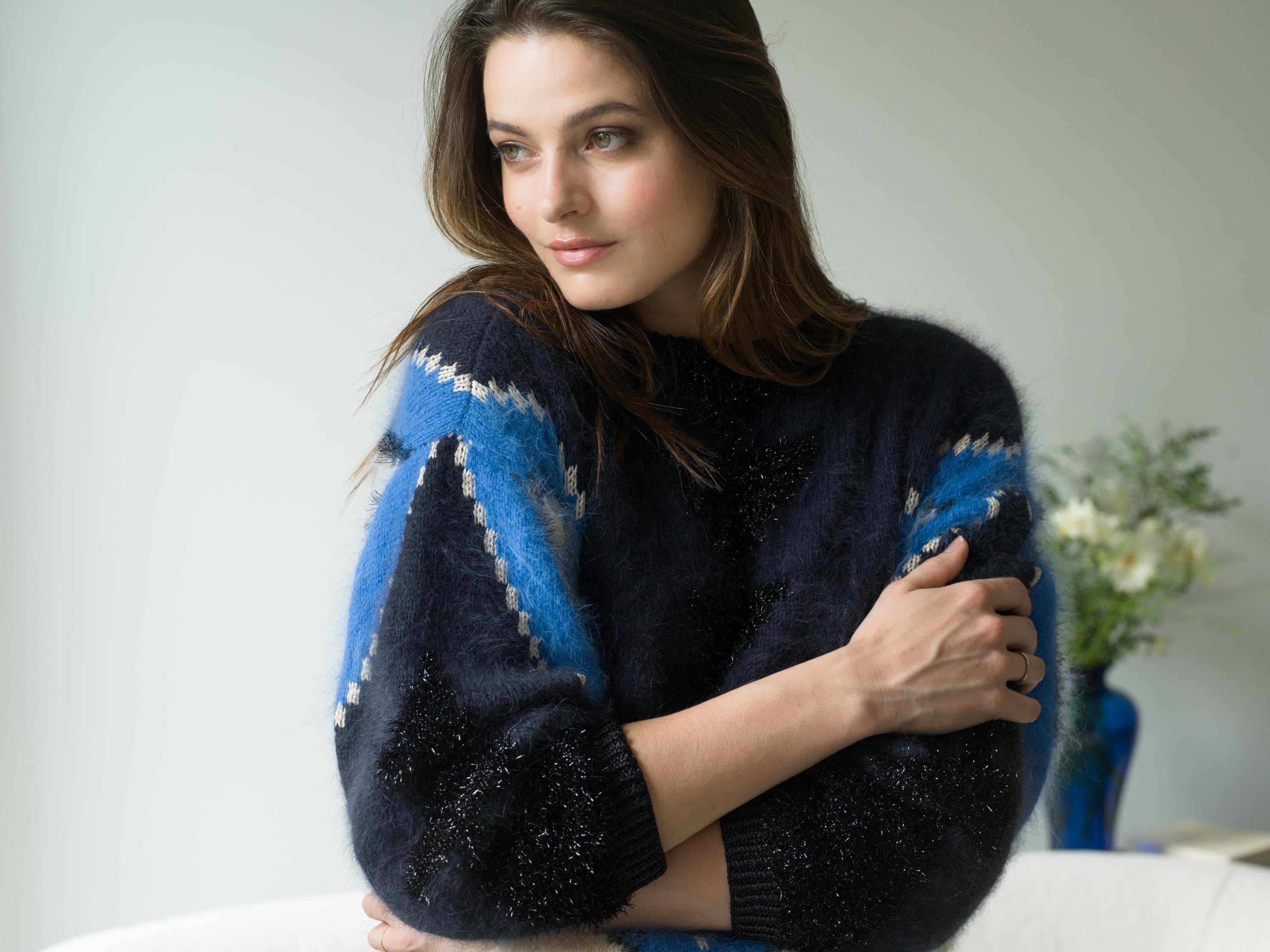 Annyblatt Manelle pullover kit maglia angora S blu marine