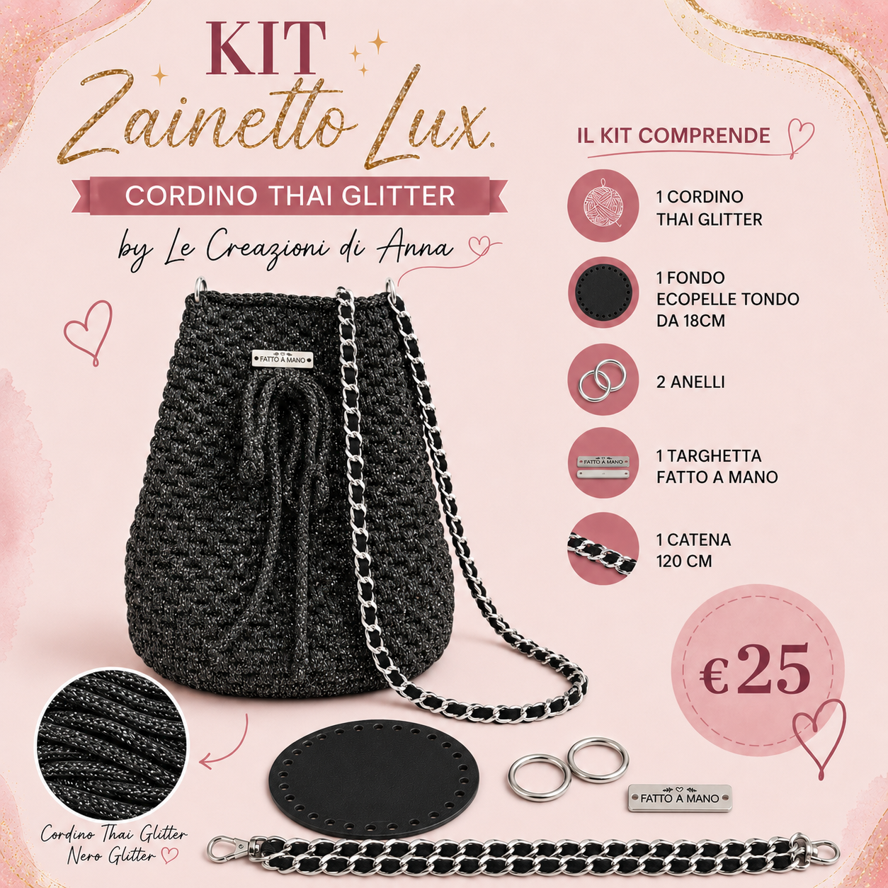 Il Filo di Arianna Zainetto Lux kit borsa bordo-oro 007 glitter