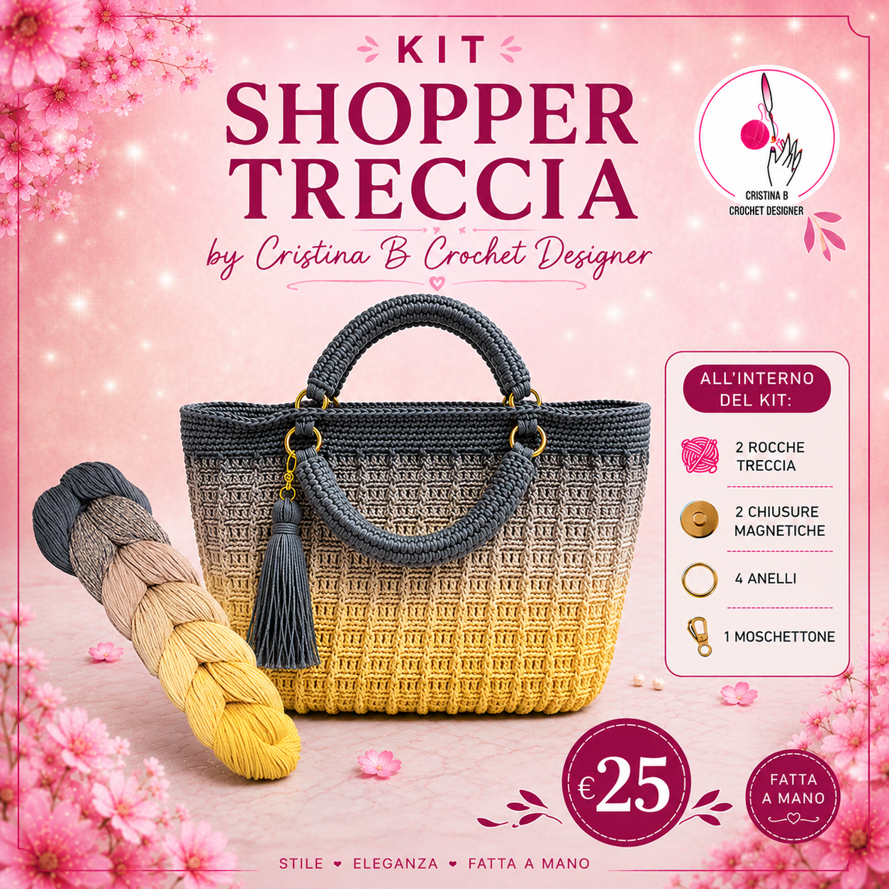 Treccia Shopper Kit borsa uncinetto Mix Rosso Grigio