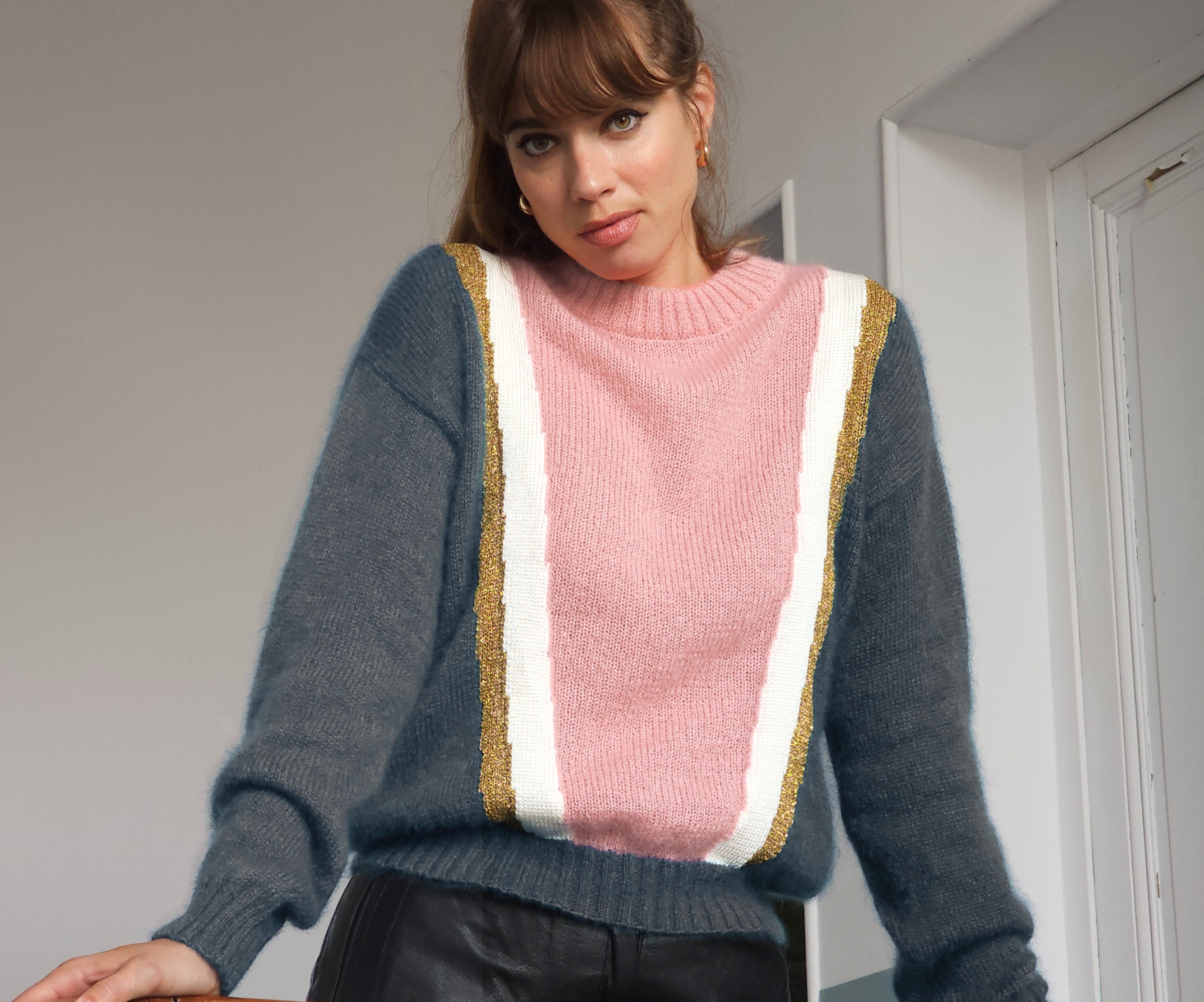 Annyblatt Serena maglione mohair grigio e rosa lurex